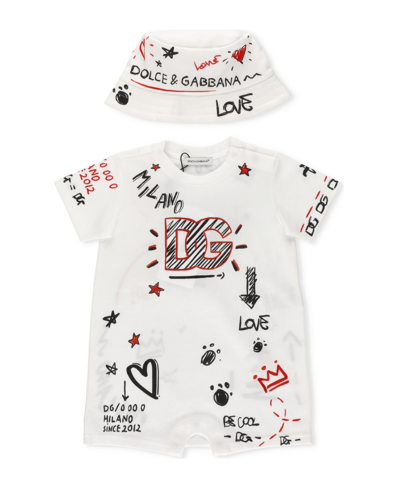 Dolce & Gabbana Baby Romper And Hat Set With Graffiti Print - DG MILANO F.B.OTTICO