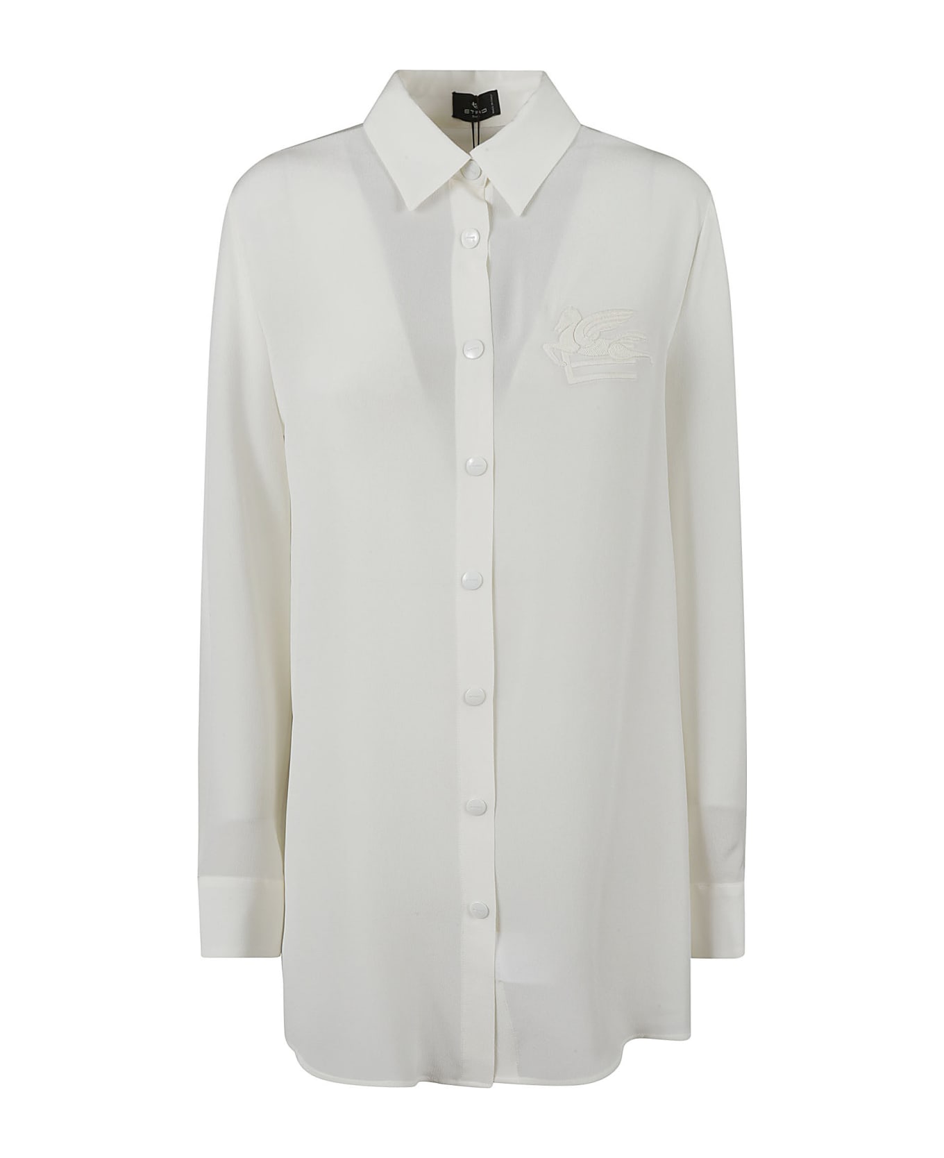 Etro White Crepe De Chine Shirt With Embroidered Pegasus - Bianco