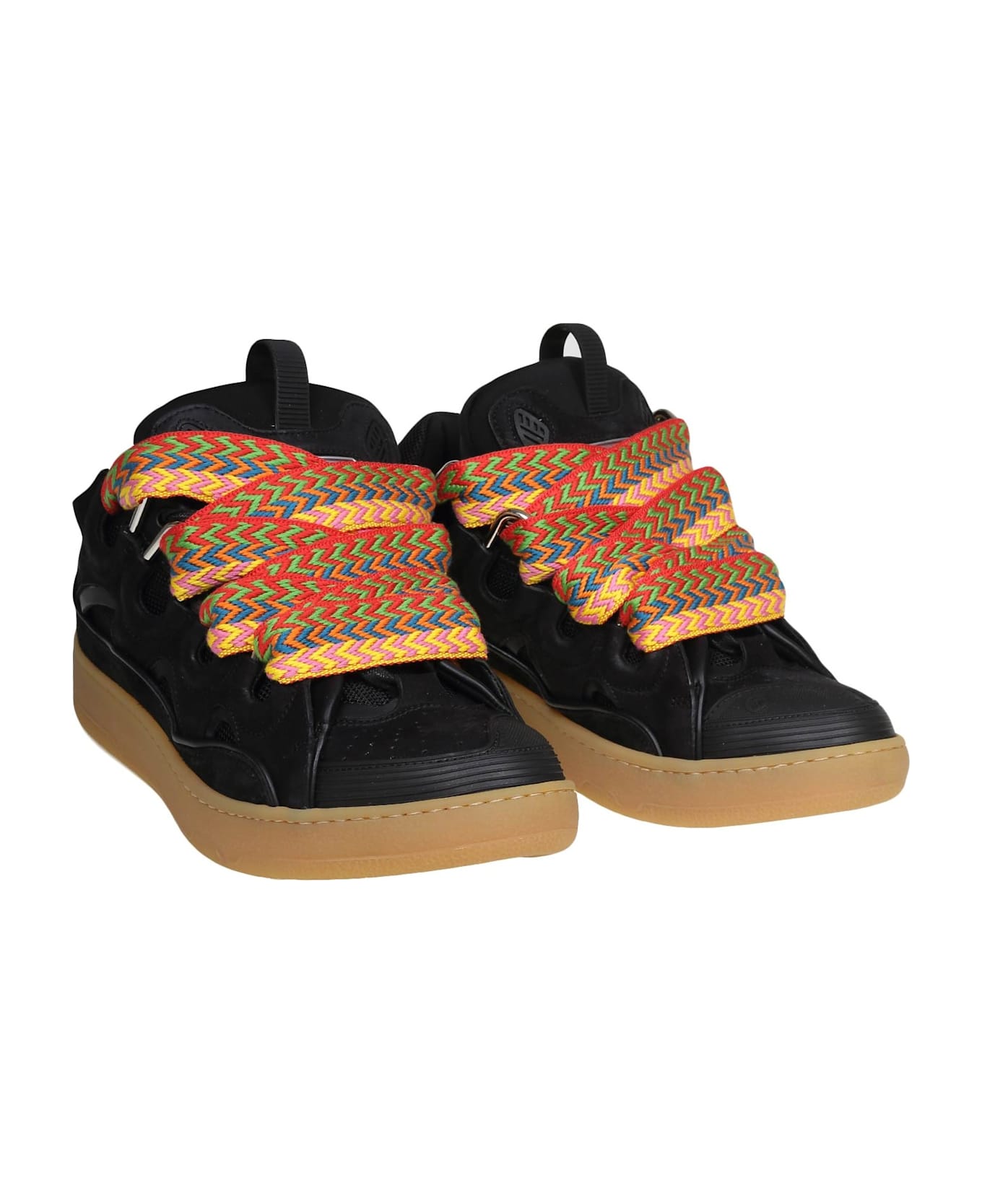 Lanvin Curb Sneakers In Leather And Suede With Multicolor Laces - Black