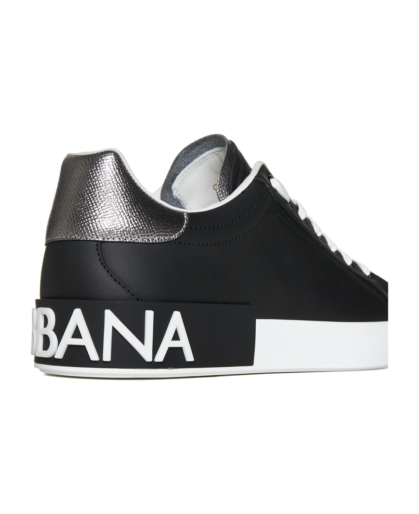 Dolce & Gabbana Portofino Leather Sneakers - Black / Silver