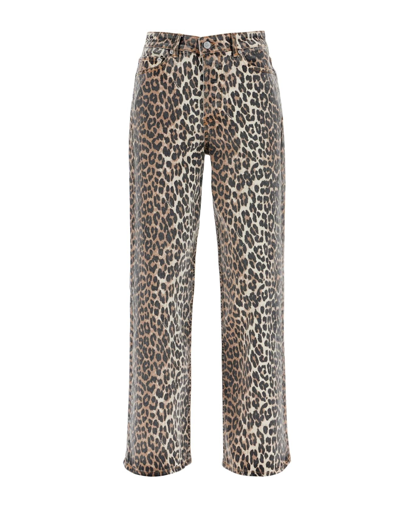 Ganni Printed Stretch Denim Wide-leg Jeans - LEOPARD