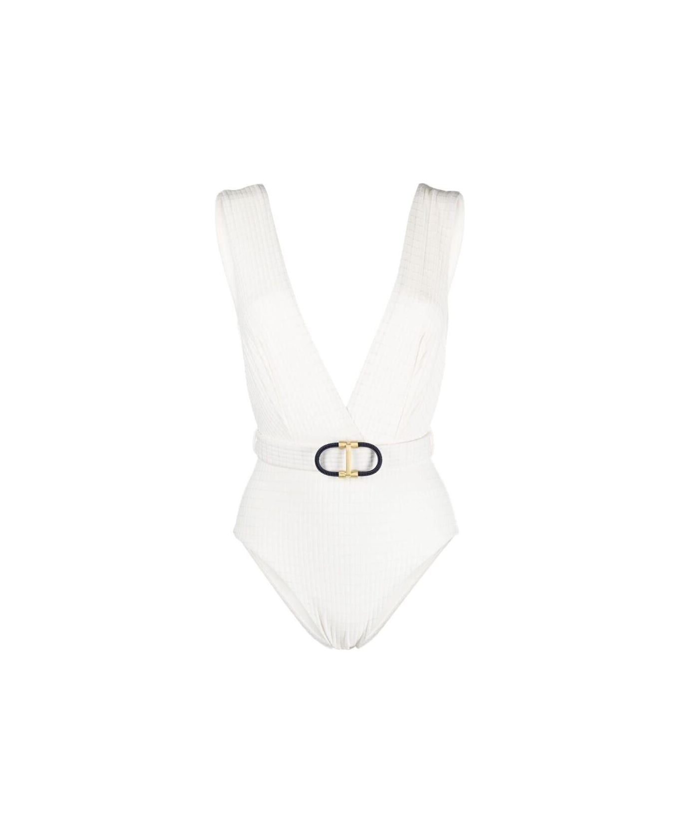 Zimmermann Buckle Detailed Plunge Swimsuit - WHITE