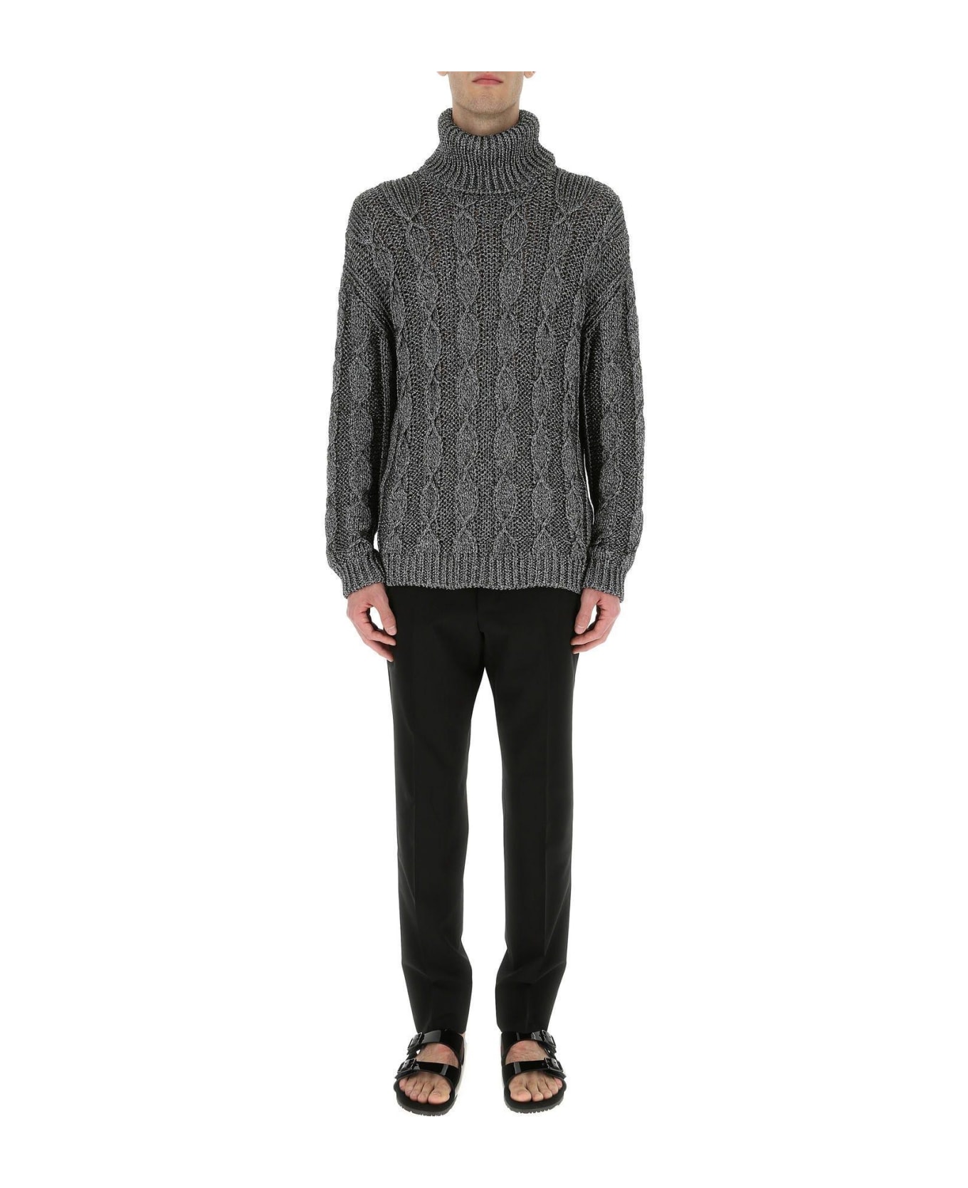 Saint Laurent Melange Grey Viscose Blend Sweater - SILVER