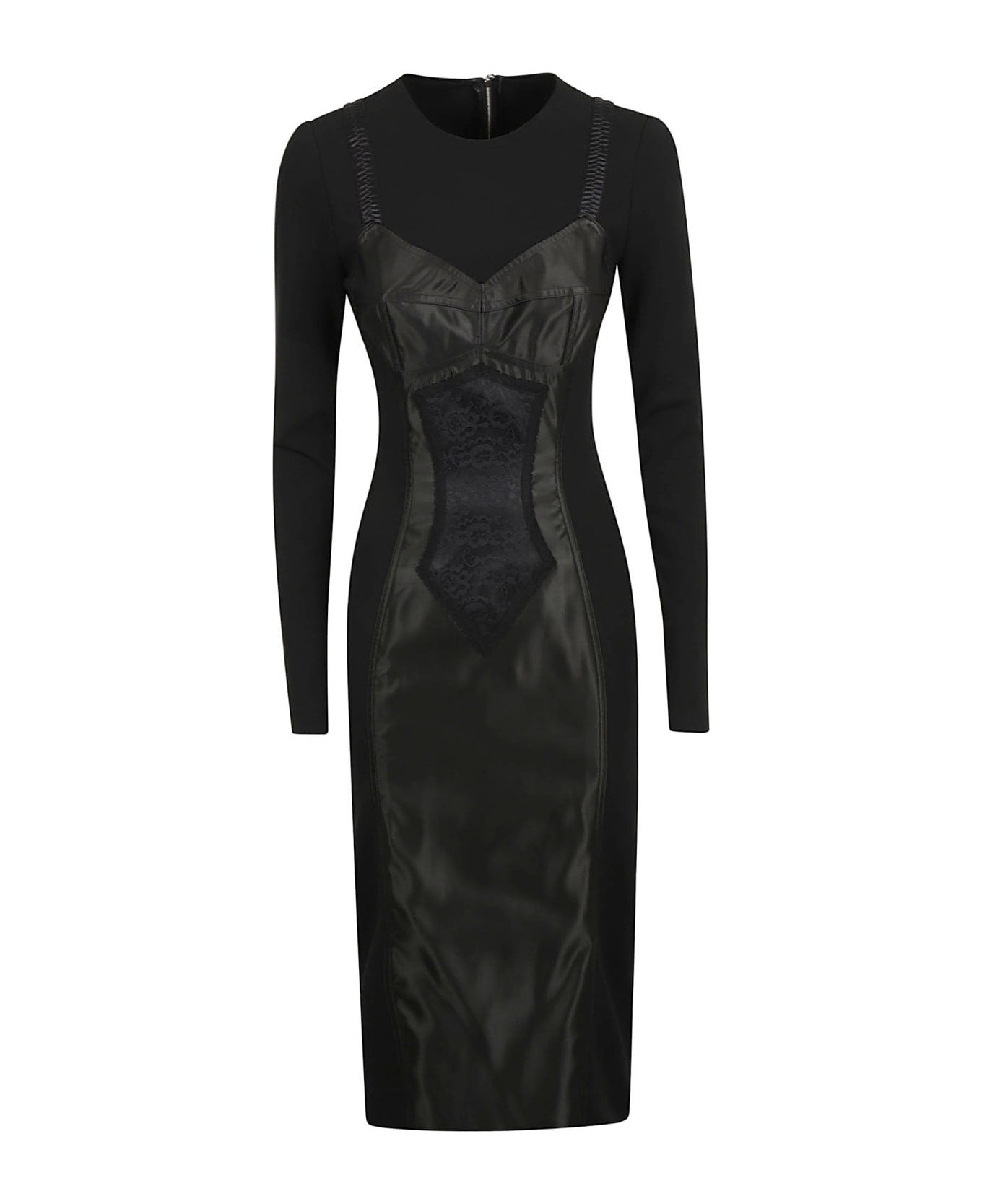 Dolce & Gabbana Rear Zip Layered Slim Dress - Black