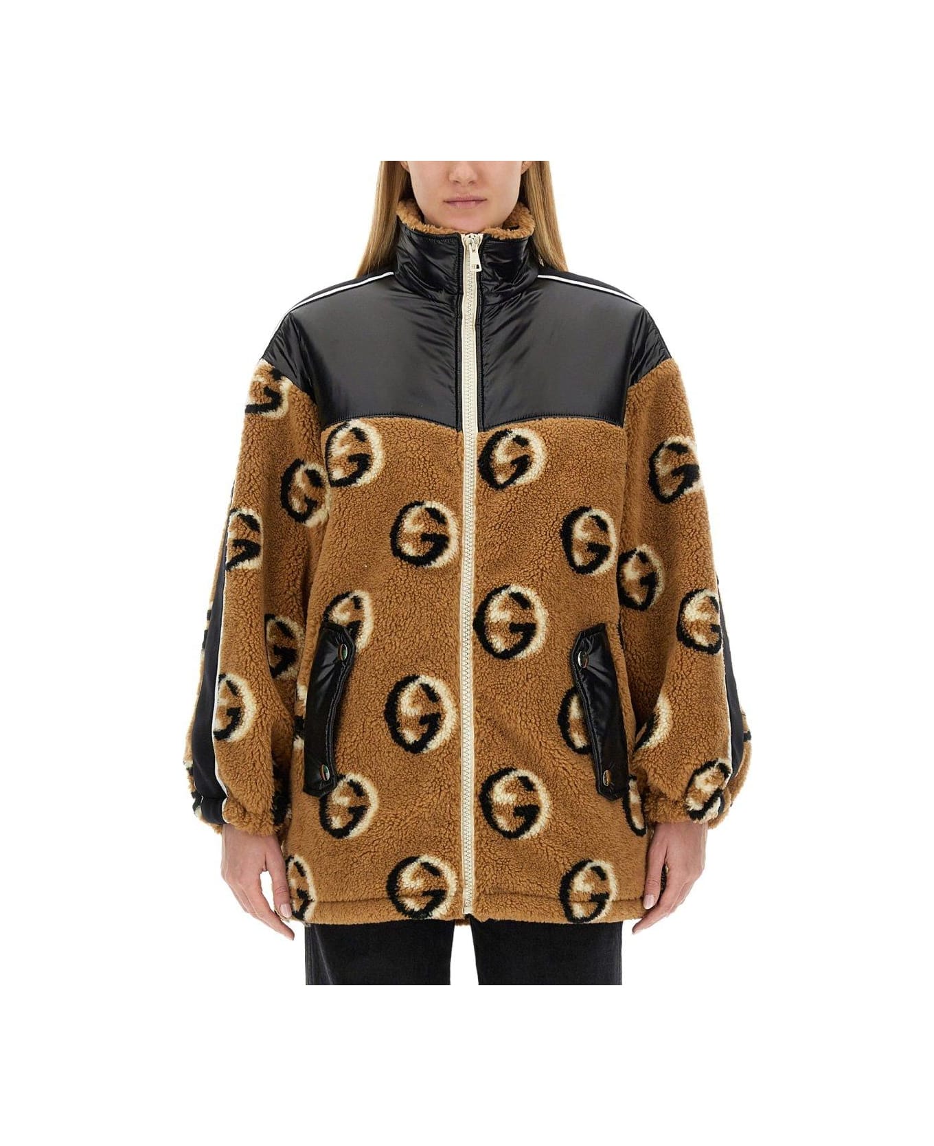Gucci Fleece Jacquard Zipper Jacket - BEIGE