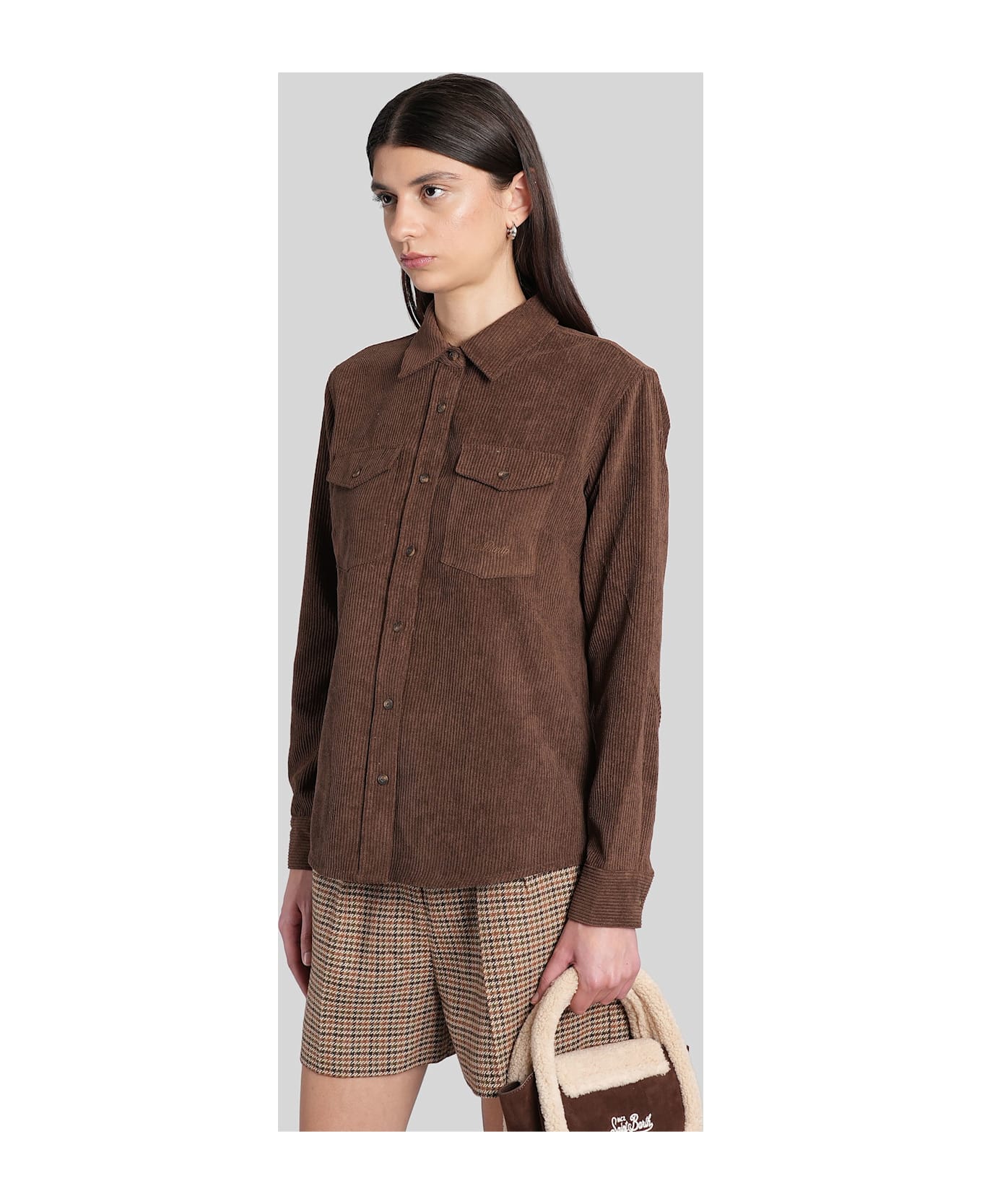 MC2 Saint Barth Deer Corduroy Shirt In Brown Polyester - brown