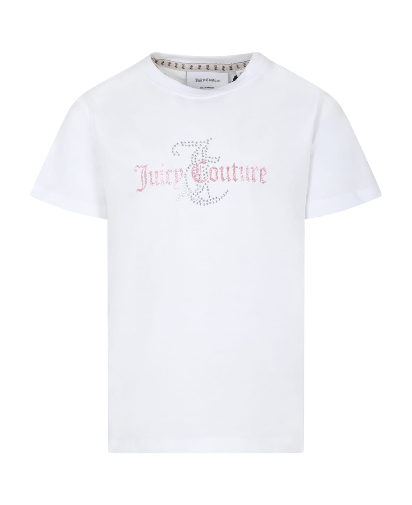 Juicy Couture White T-shirt For Girl With Logo And Strass - White