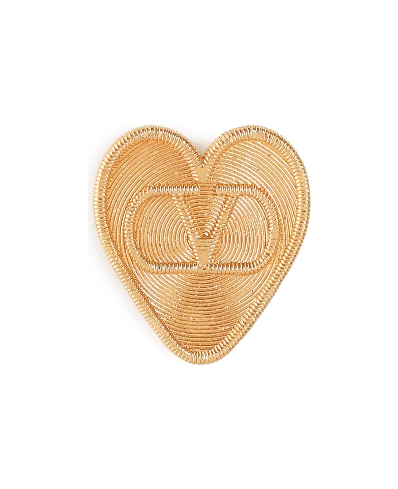 Valentino Garavani Small Metal Brooch With Logo - Golden