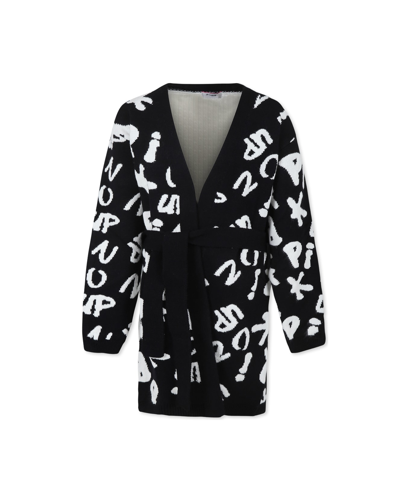 Pinko Black Cardigan For Girl With Logo - Black