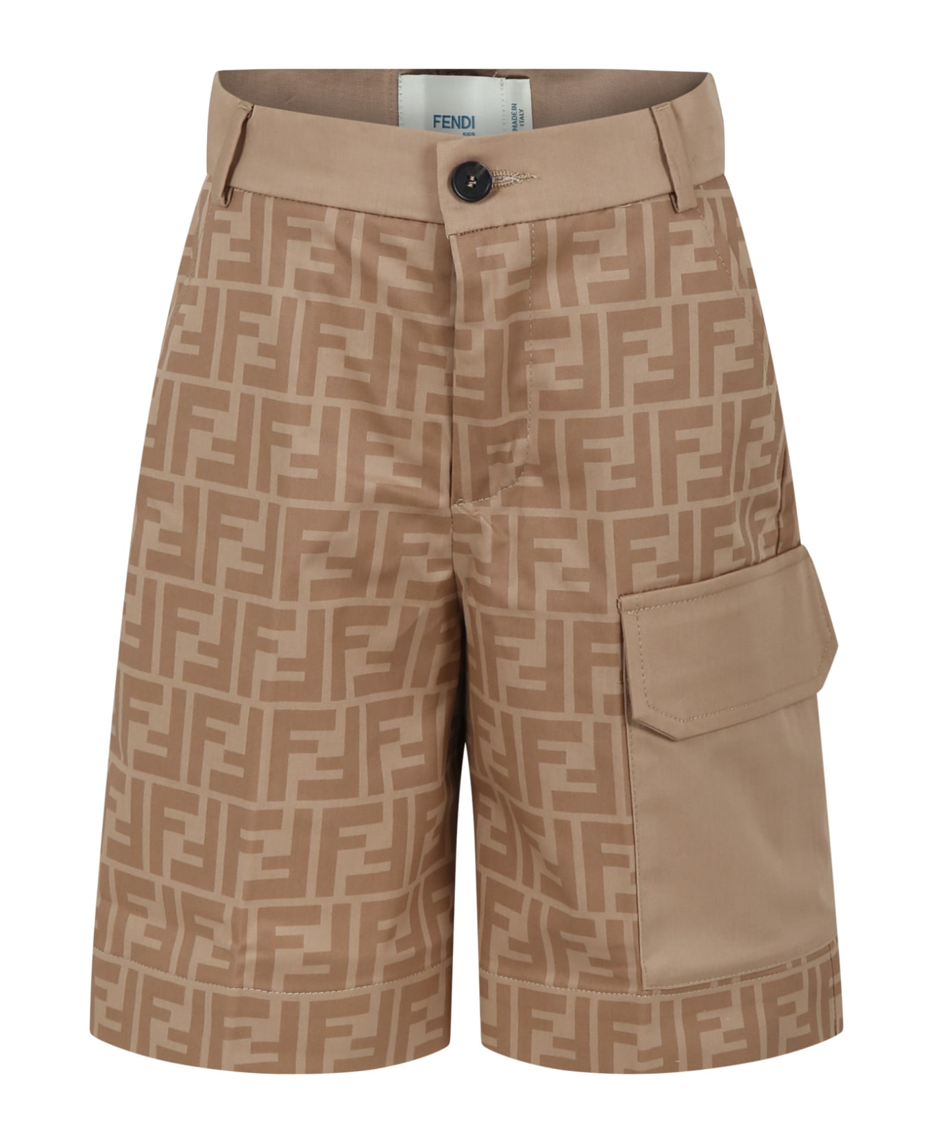Fendi Beige Shorts For Boy With Ff - Beige