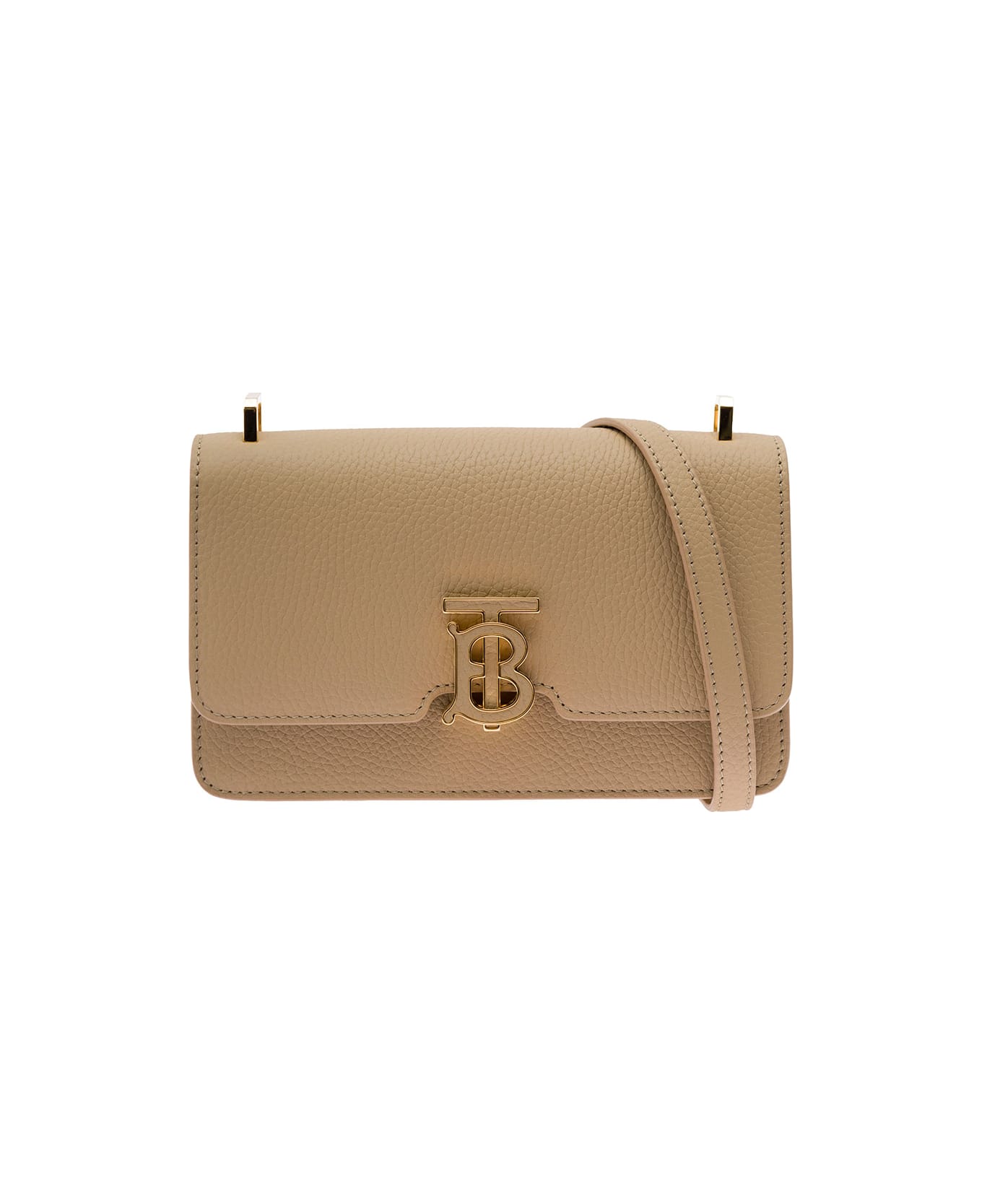 Burberry Beige Shoulder Bag With Tonal Tb Logo In Grainy Leather Woman - Nude & Neutrals