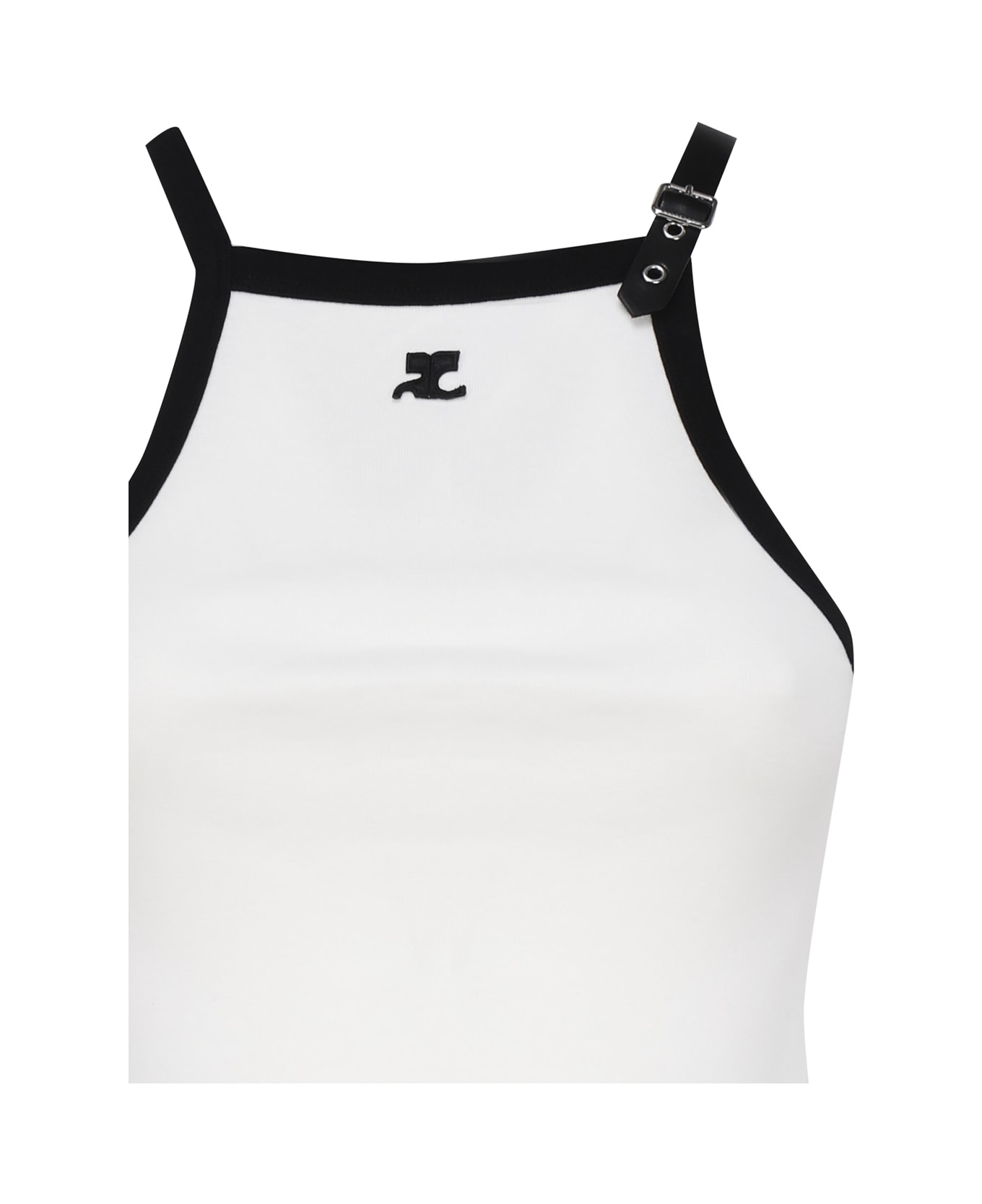 Courrèges Cotton Top With Strap Suspender - BLACK, white タンクトップ