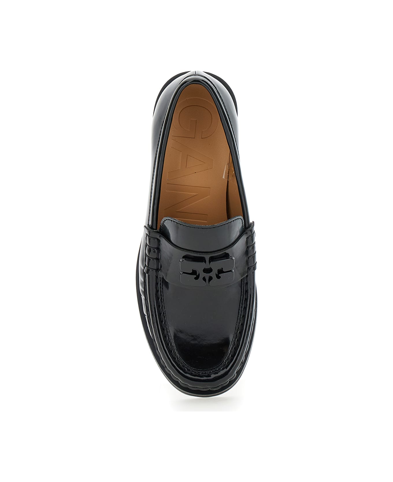 Ganni Butterfly Mid Heel Loafer Patent - Nero ハイヒール