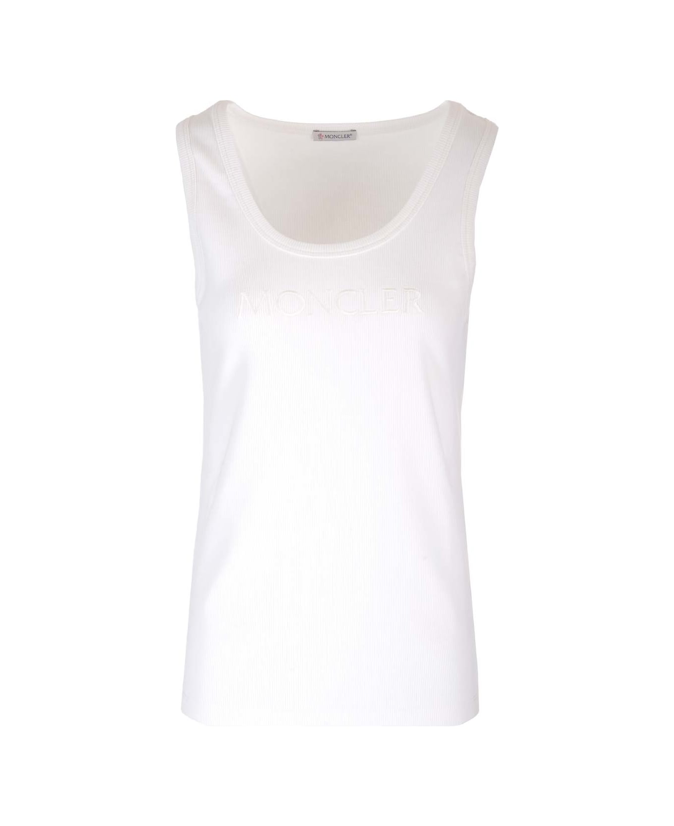 Moncler Ribbed Tank Top With Embroidered Logo - Beige