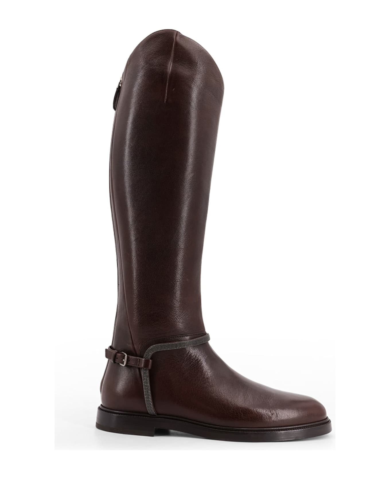 Brunello Cucinelli Leather Boots With Monili Detail - TESTA MORO