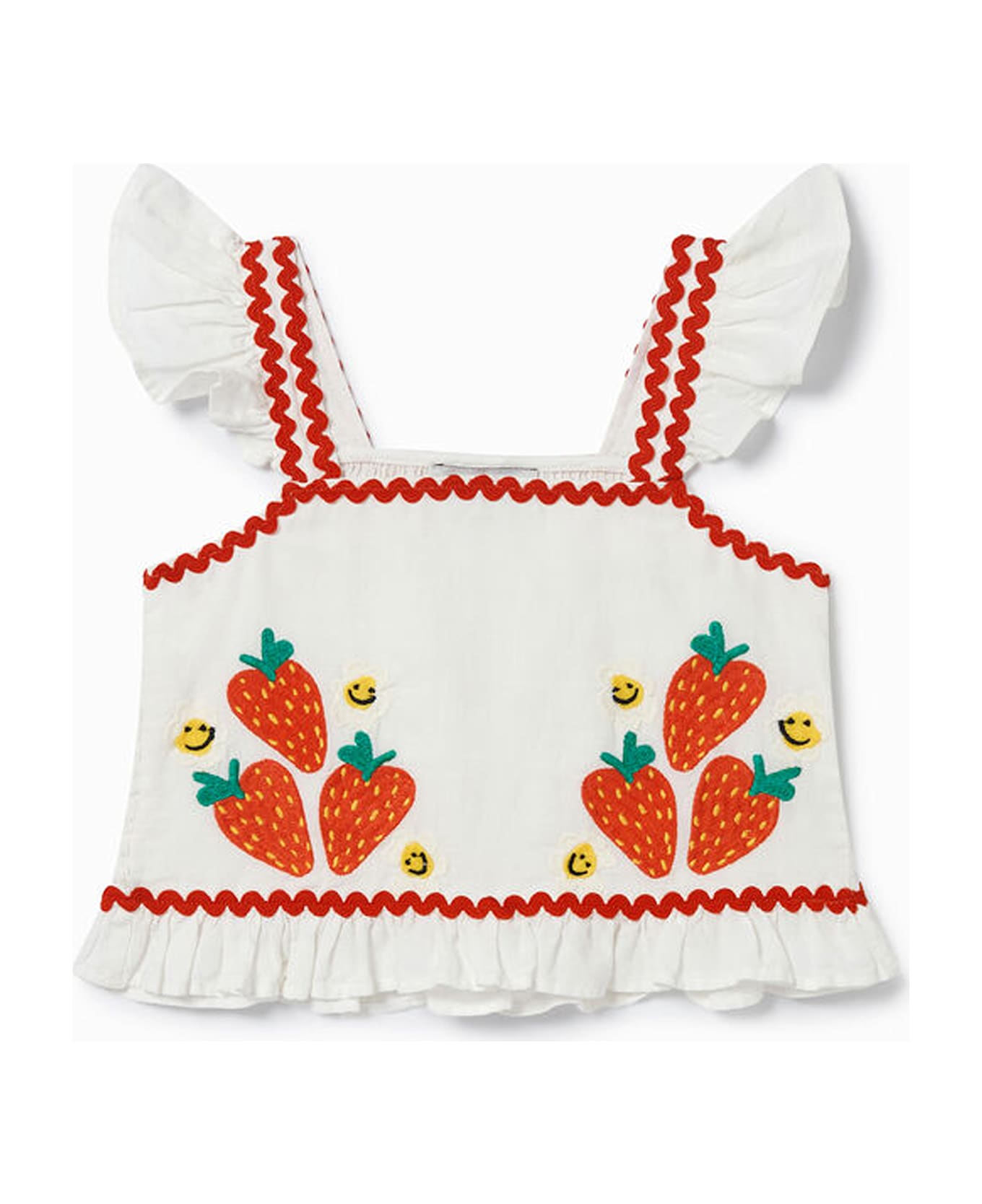 Stella McCartney Kids White Crop Top For Girl With Strawberries - White