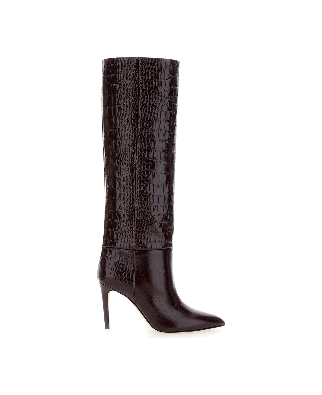 Paris Texas Dark Bordeaux High Boots With Stiletto Heel In Croco Embossed Leather Woman - Bordeaux