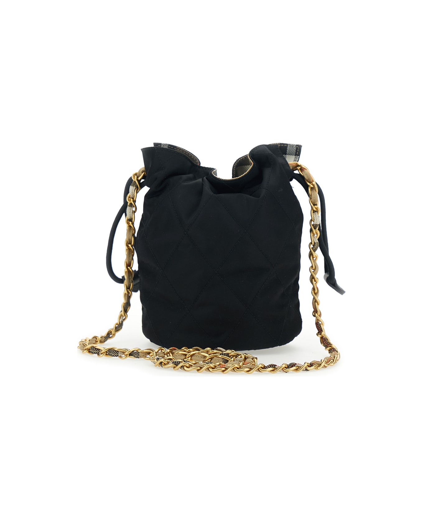Burberry Black Handbag With Chain Shoulder Strap And Logo Patch On The Front In Fabric Woman - Black トートバッグ