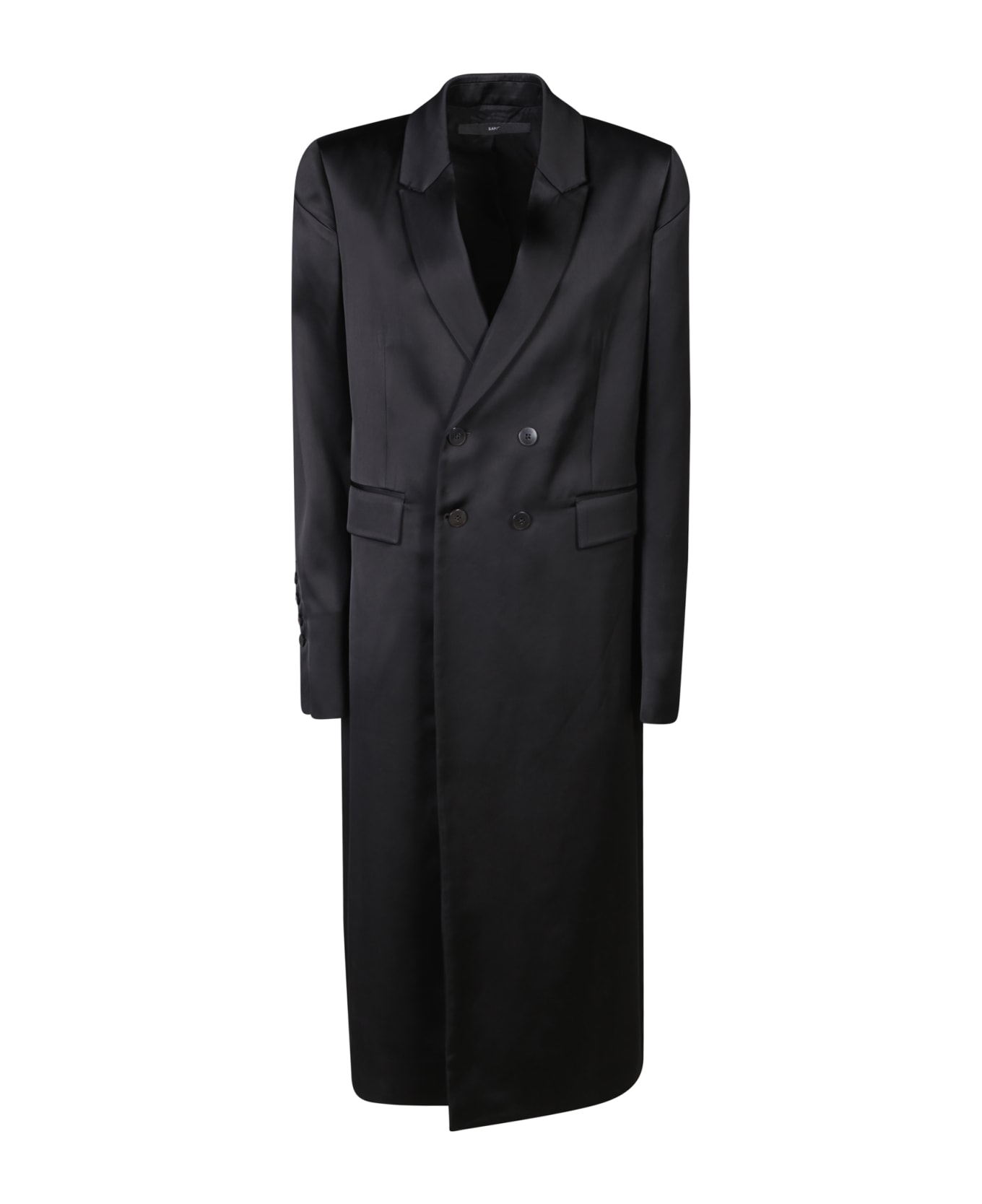 Sapio Double-breasted Viscose Satin Coat In Black - Black