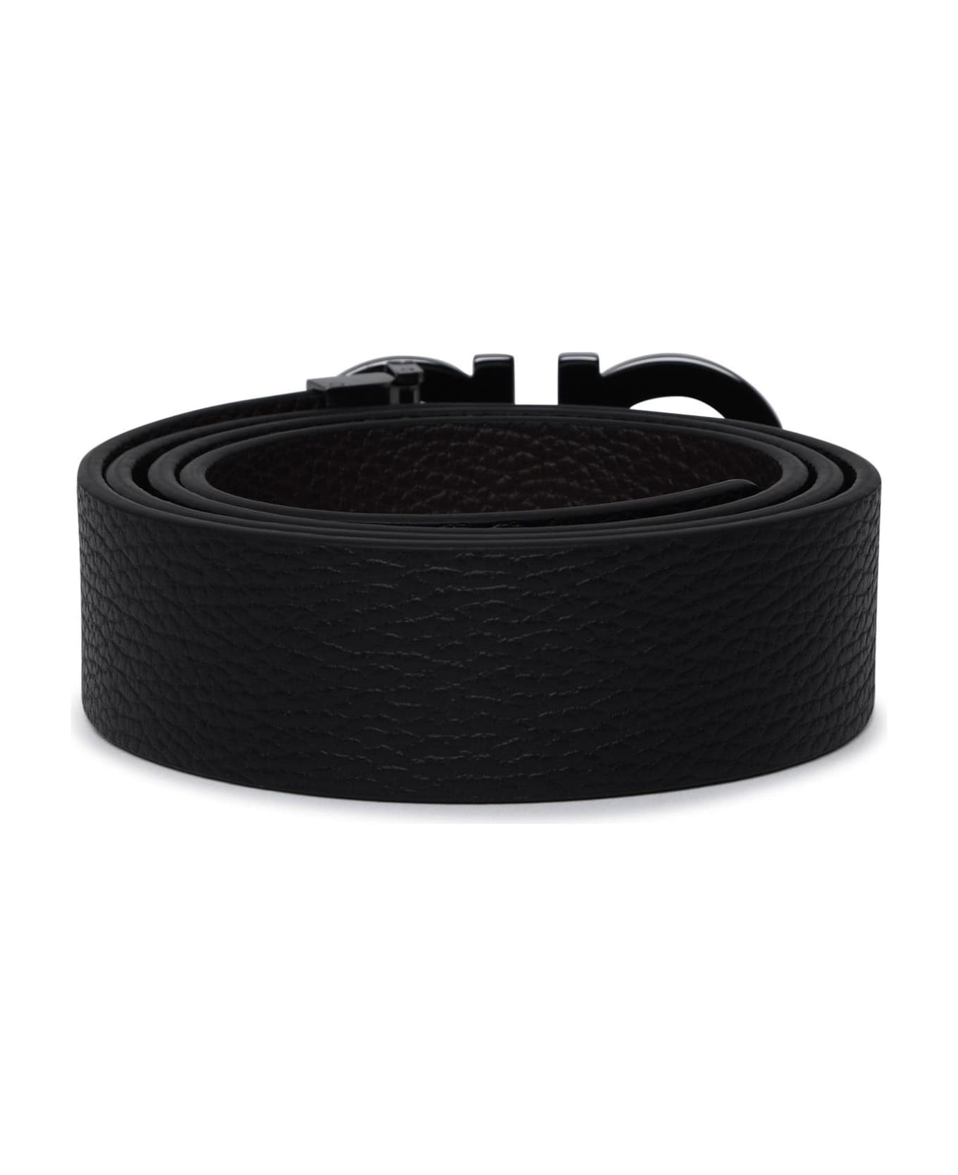 Ferragamo Hammered Leather Reversible Belt - Black