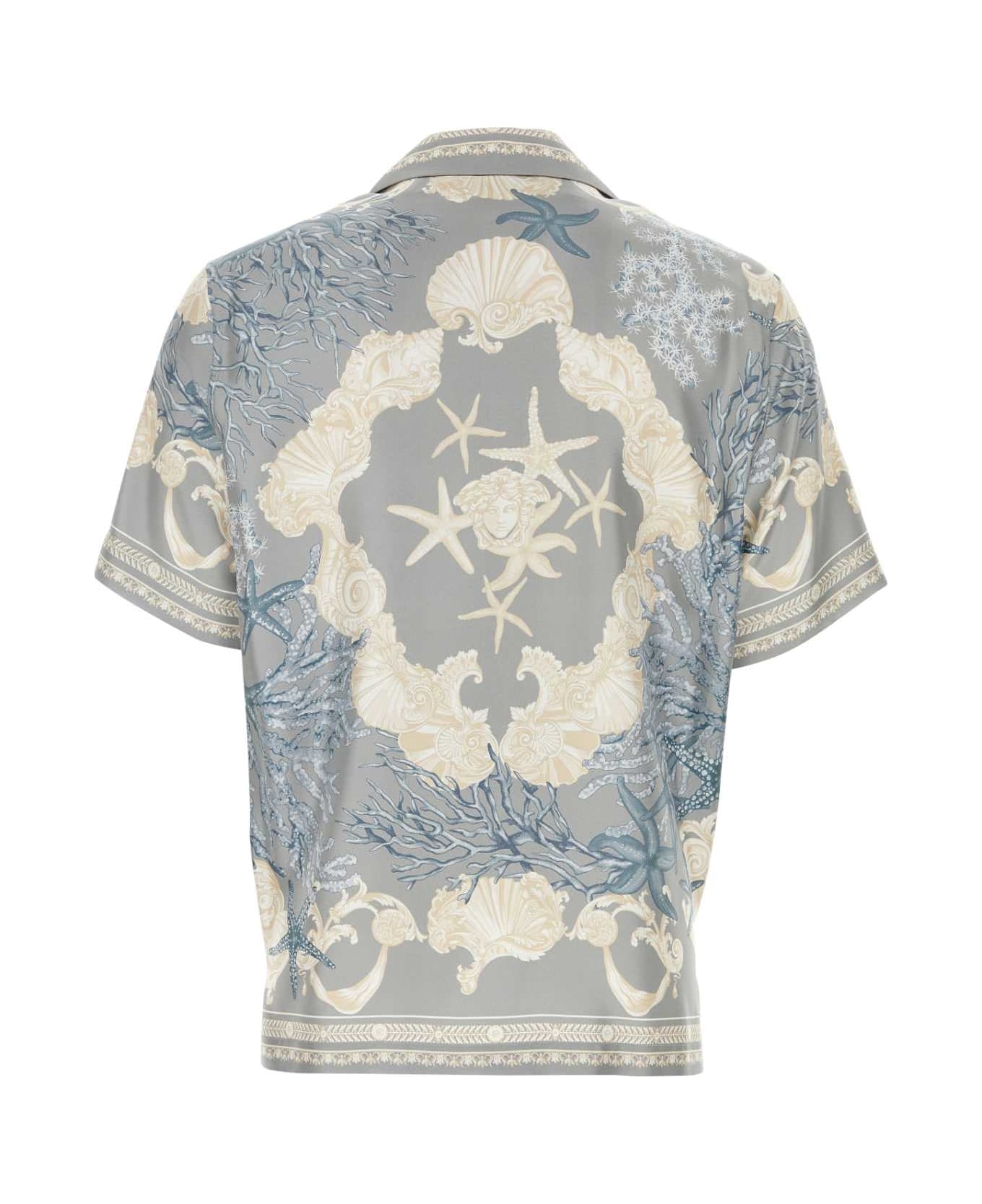 Versace Printed Silk Shirt - Concrete+dusty Blue+bone