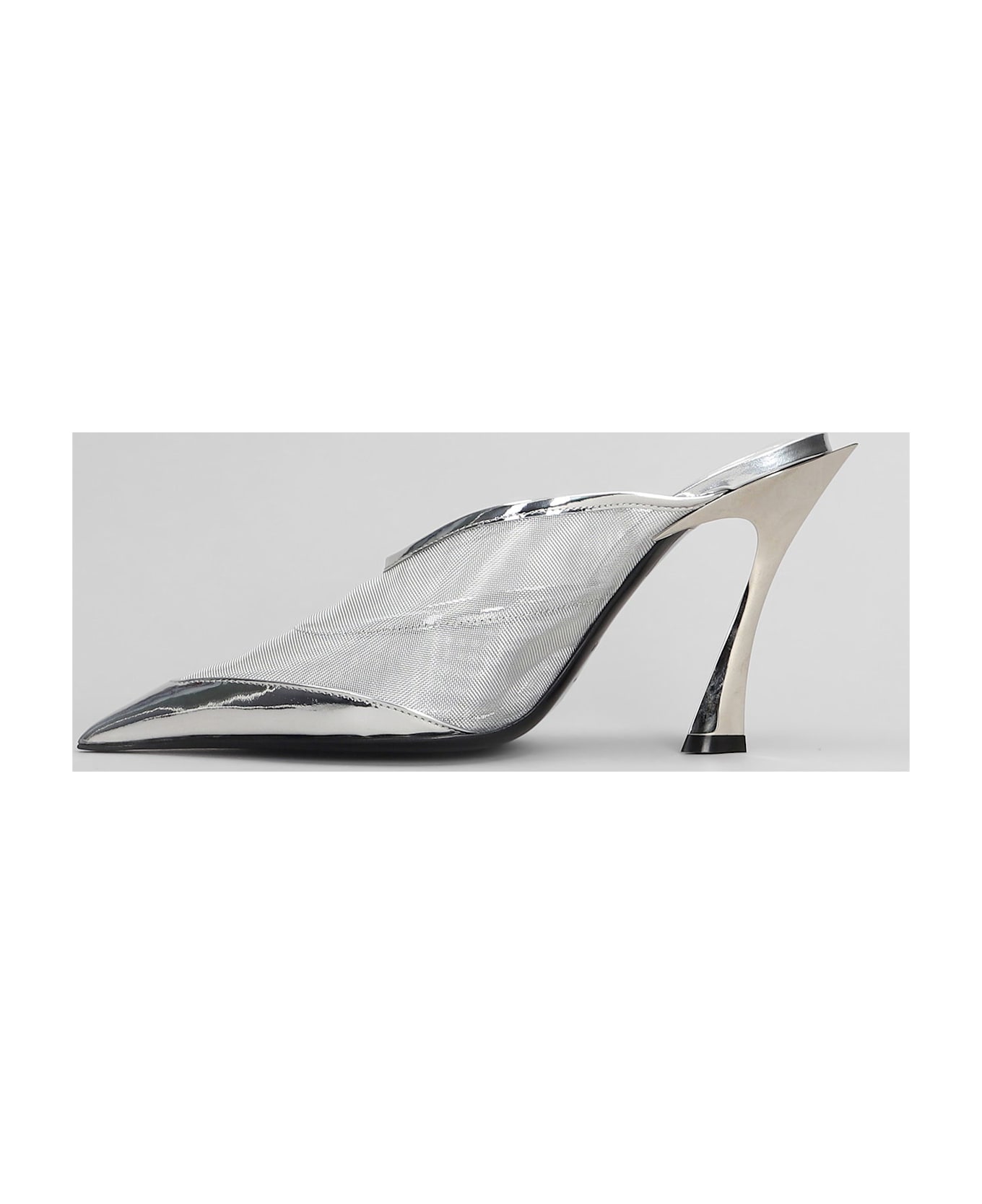 Mugler Slipper-mule In Silver Polyamide - silver
