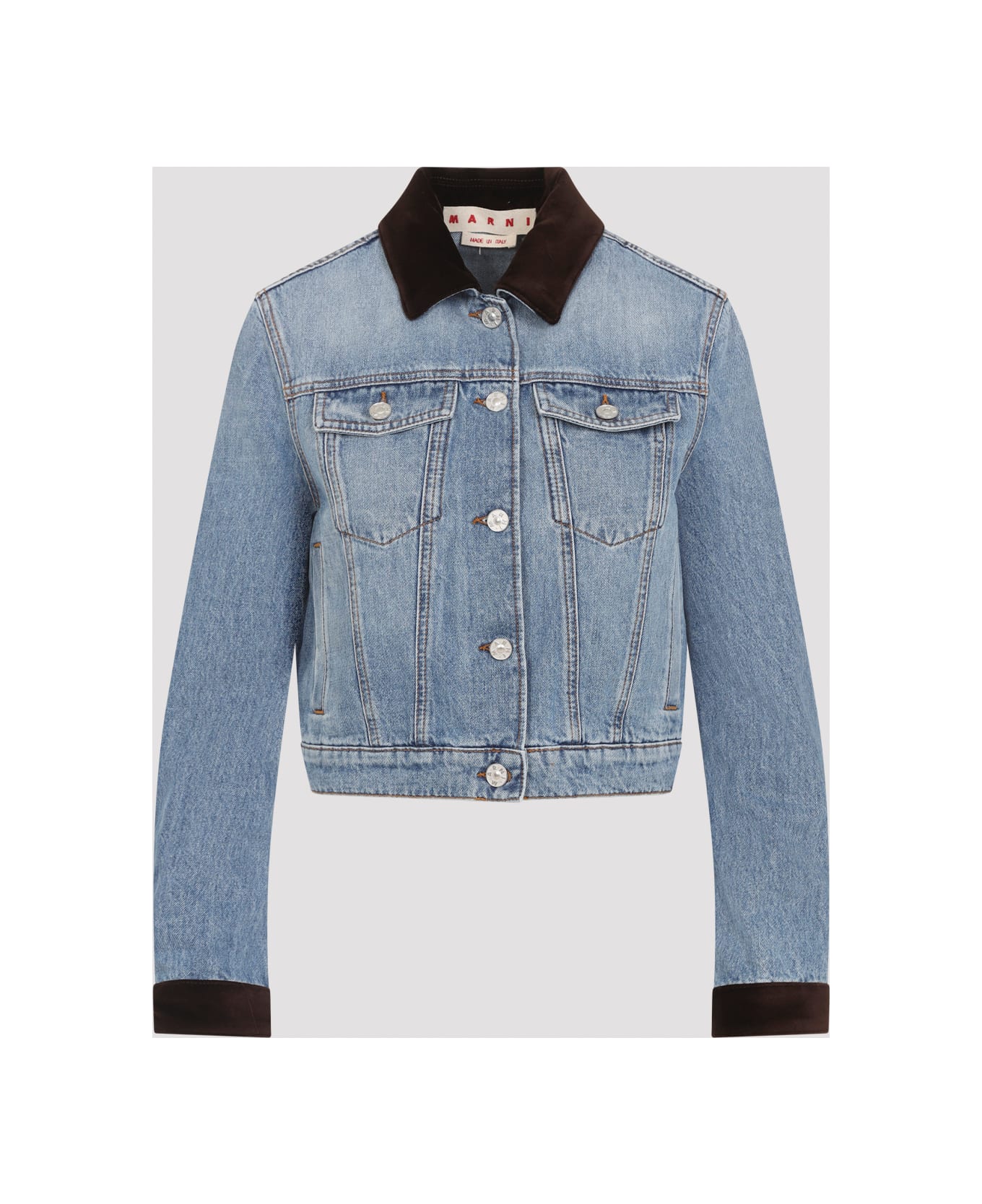 Marni Washed Bull Denim Trucker Cropped Jacket - Deep Blue