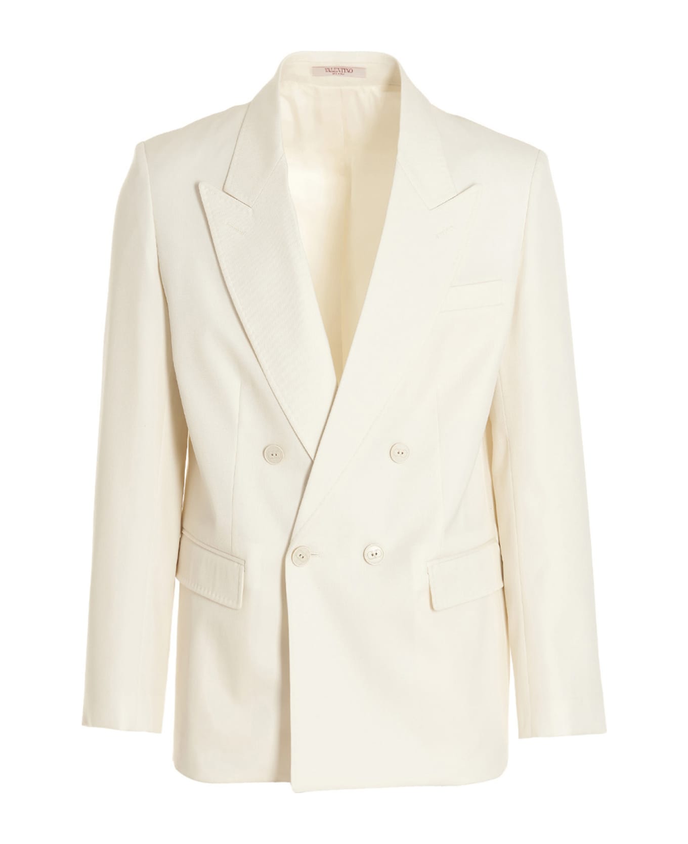 Valentino Garavani Wool Double Breast Blazer Jacket - White