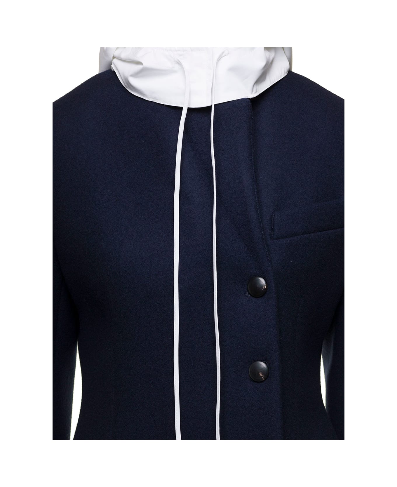 Ferragamo Long Blue Coat With Contrasting Detachable Hood In Wool Woman - Blu