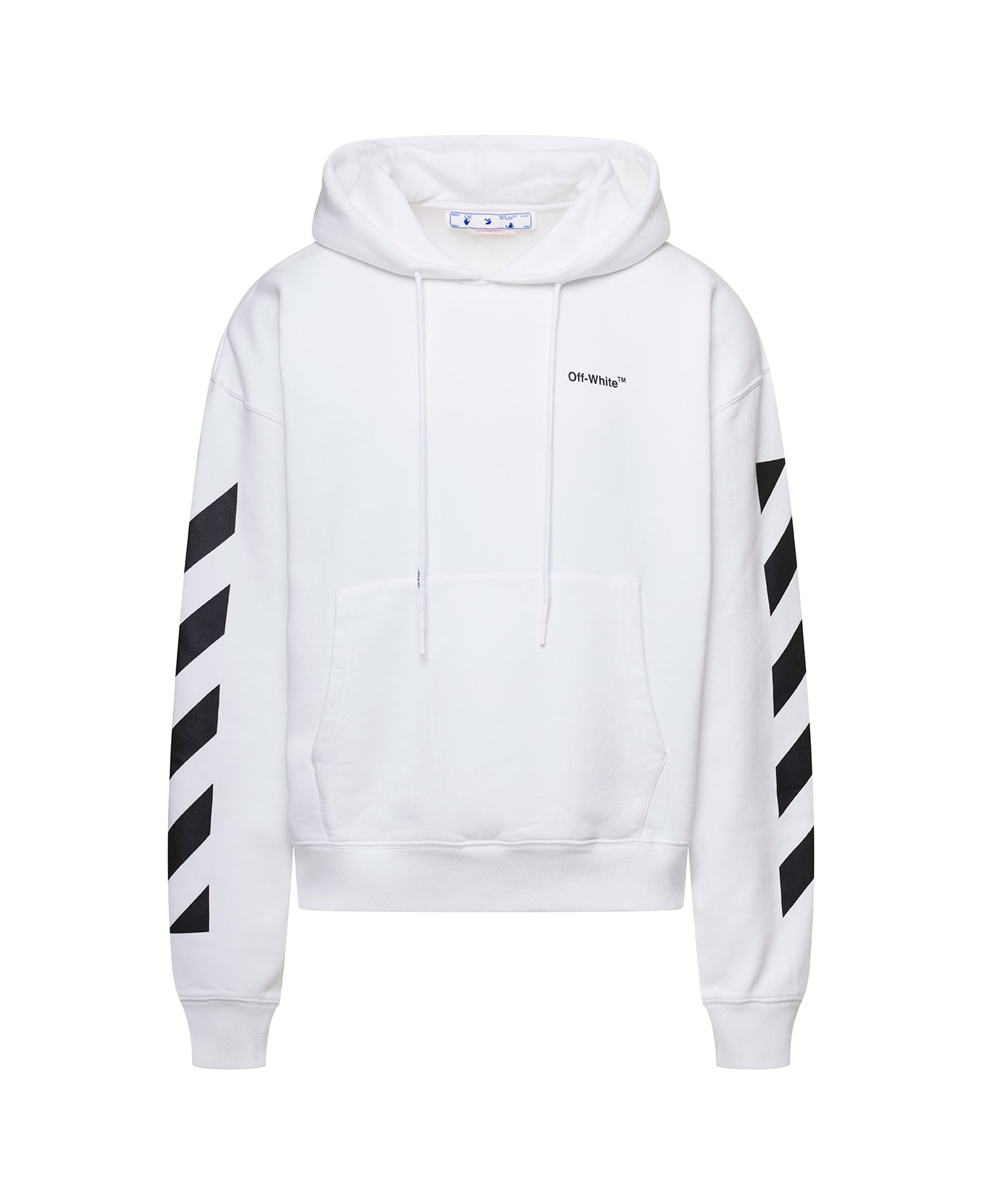 Off-White White Hoodie With Diag Print On Sleeve In Cotton Man - White