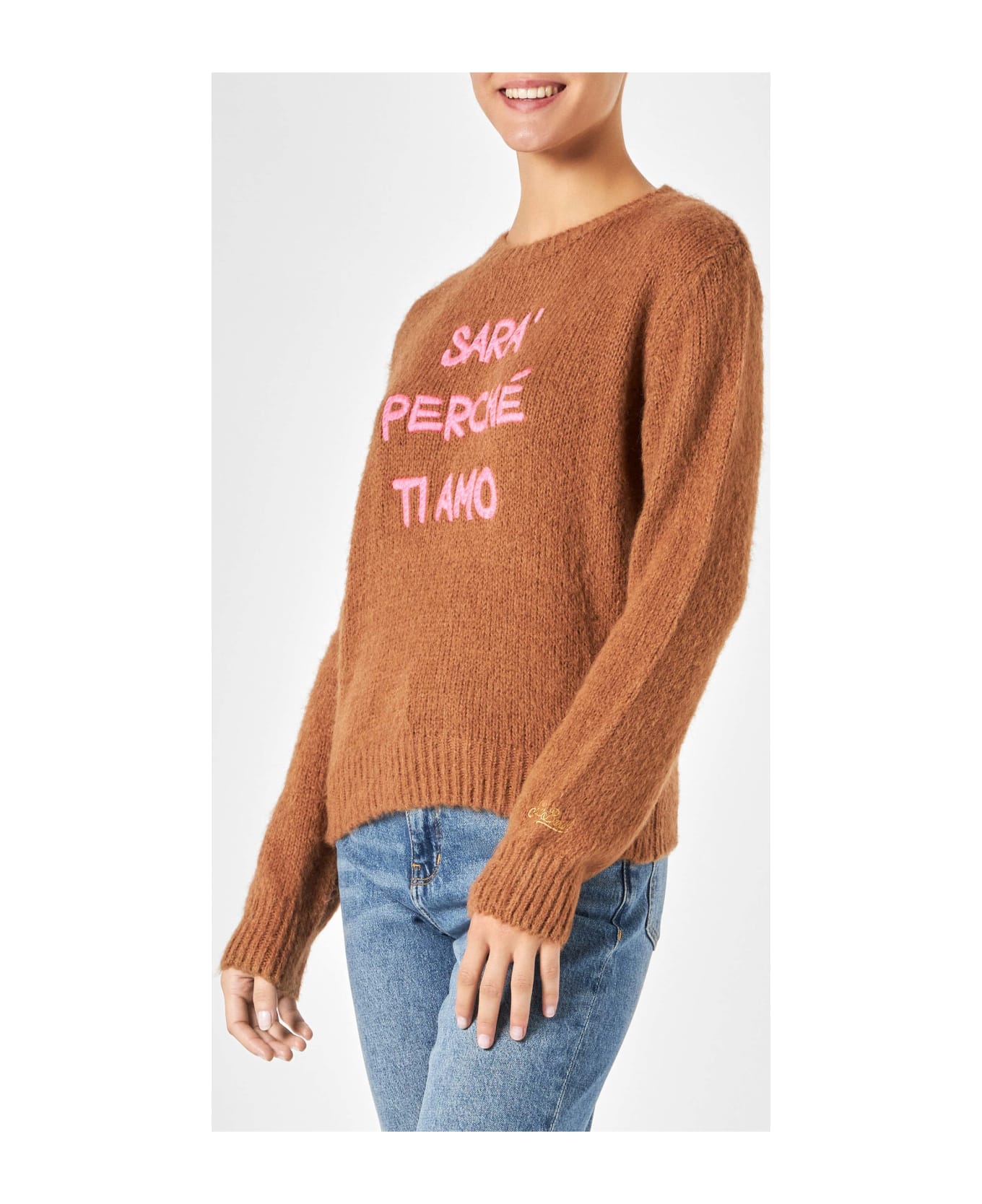 MC2 Saint Barth Woman Brown Brushed Sweater With Embroidery