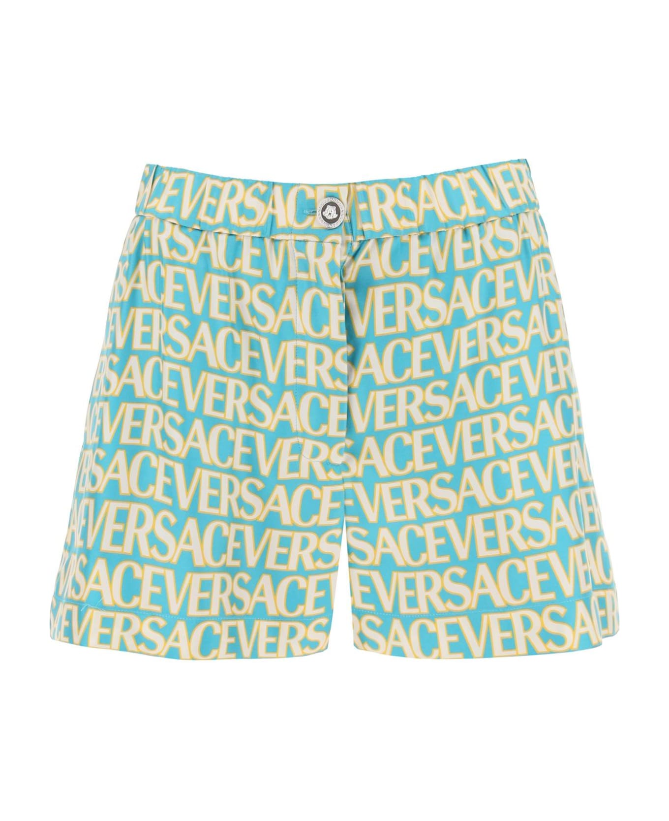 Versace Printed Silk Shorts - Turquoise+avorio