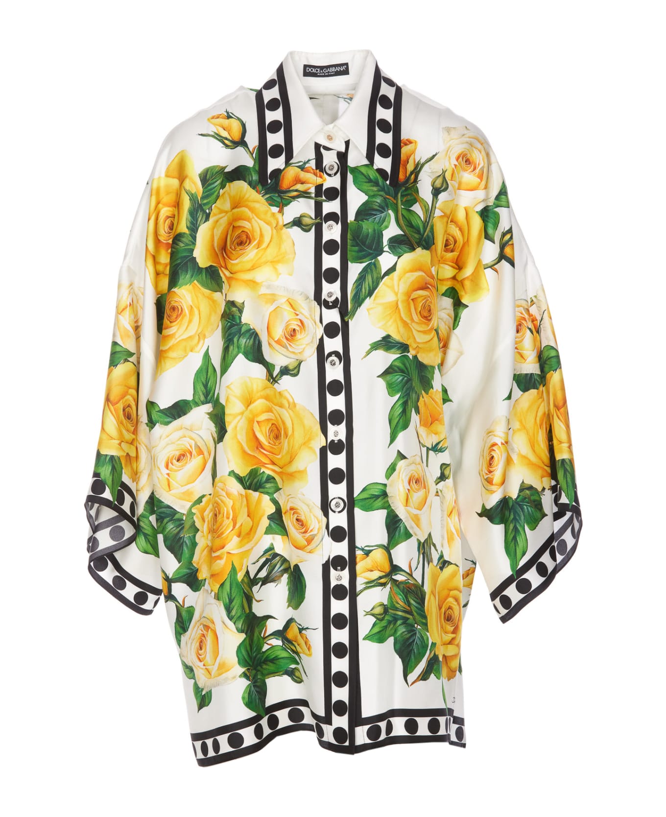 Dolce & Gabbana Silk Kaftan-style Shirt - Rose gialle fdo bco ブラウス