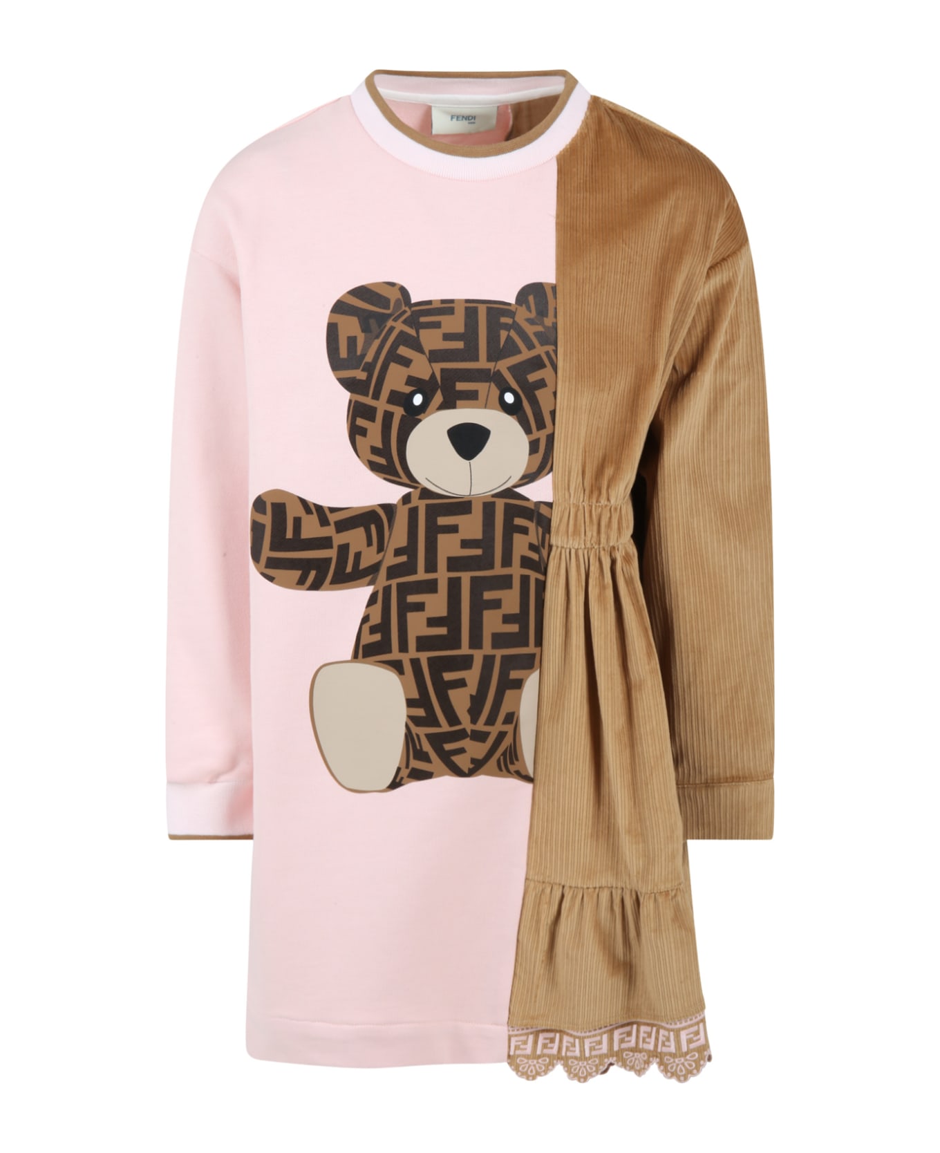 Fendi Multicolor Dress For Girl With Bear - Multicolor