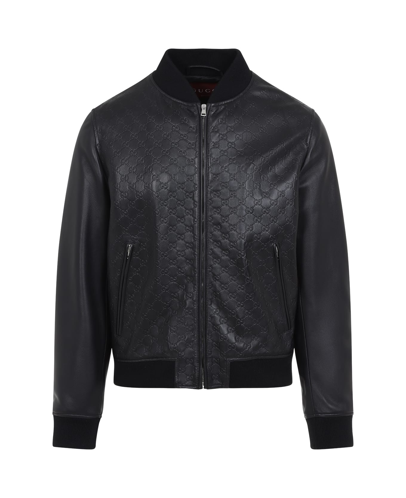 Gucci Leather Gg Logo Jacket - Black