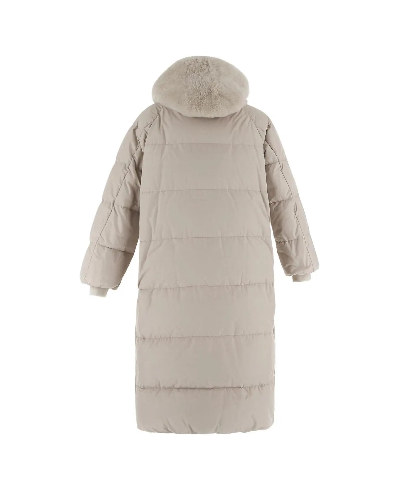 Brunello Cucinelli Long Down Jacket With Detachable Hood - Grey Plaster