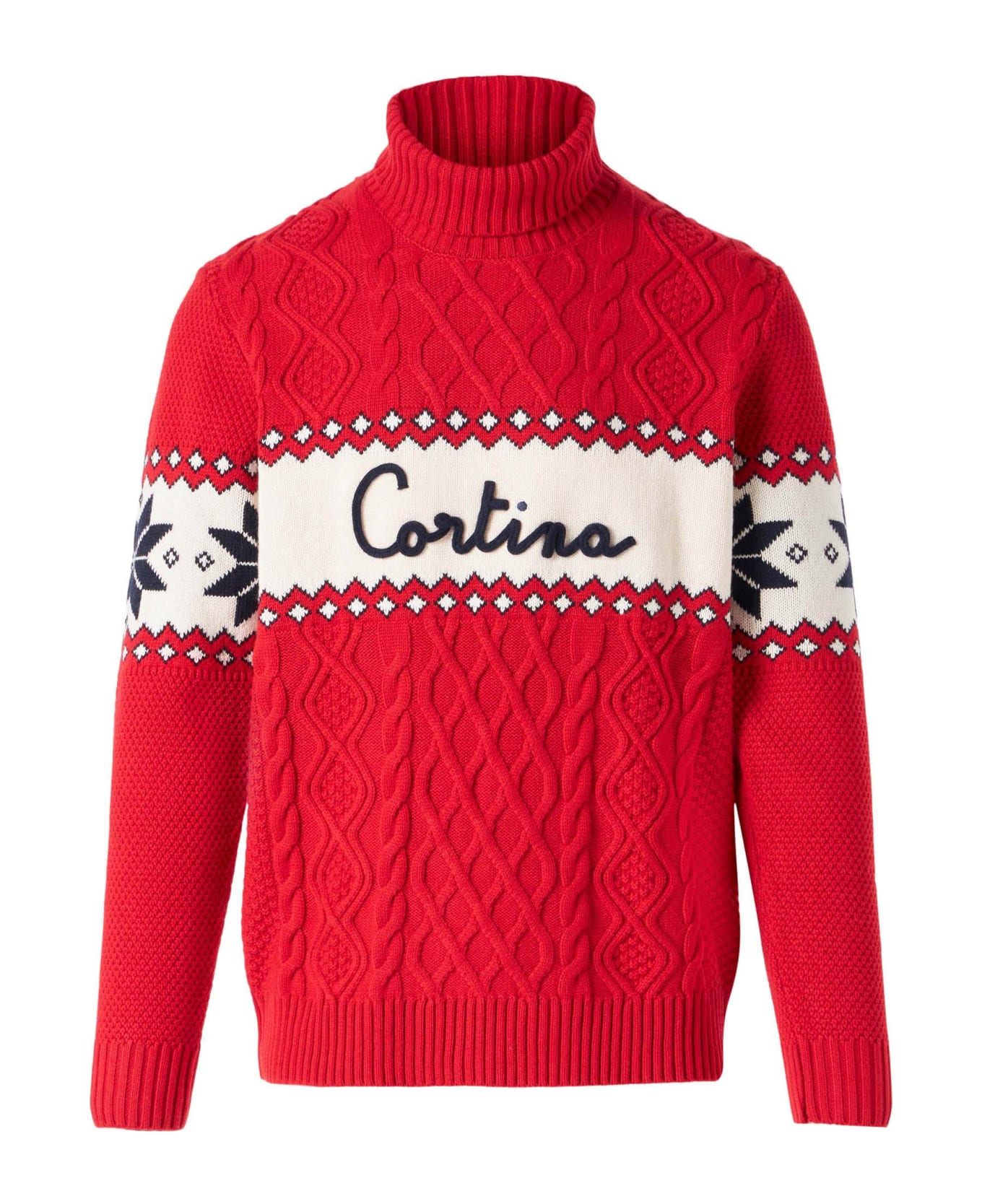 MC2 Saint Barth Half-turtleneck Sweater With Cortina Lettering - RED
