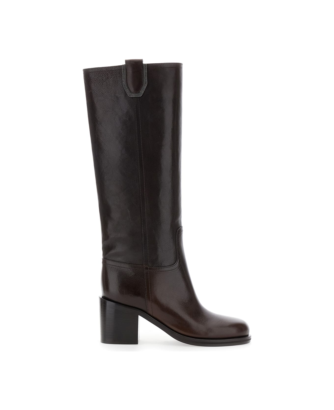 Brunello Cucinelli Brown Knee-lenght Boots With Monil Detail In Leather Woman - Brown