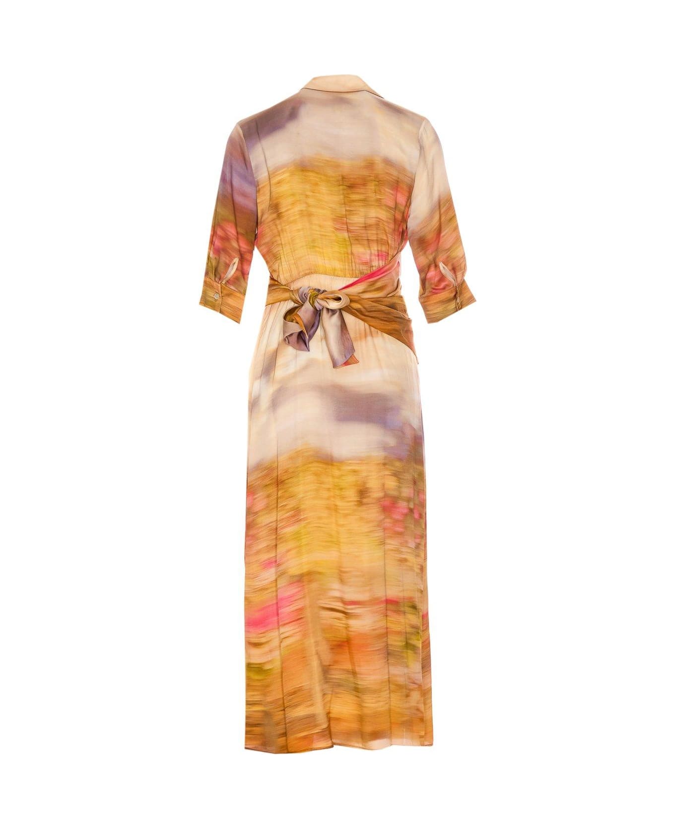 Pinko V-neck Printed Satin Dress - Beige