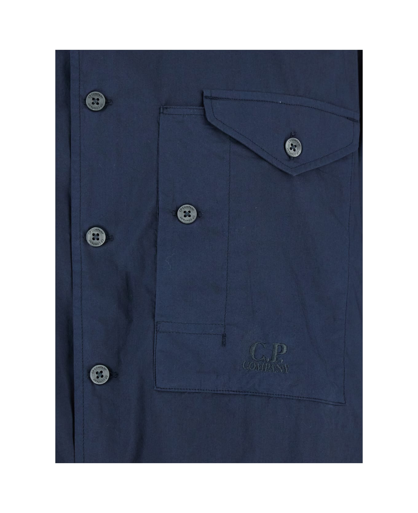 C.P. Company Blue Shirt With Classic Collar And Logo Lettering Embroidery On The Front In Cotton Man - Blu