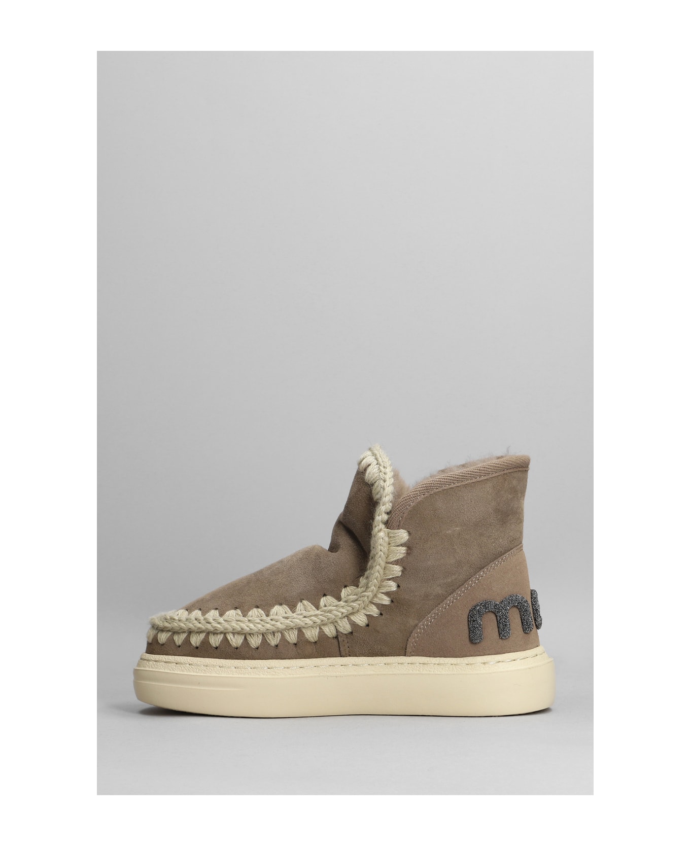 Mou Eskimo Sneaker Bold Low Heels Ankle Boots In Taupe Suede - taupe