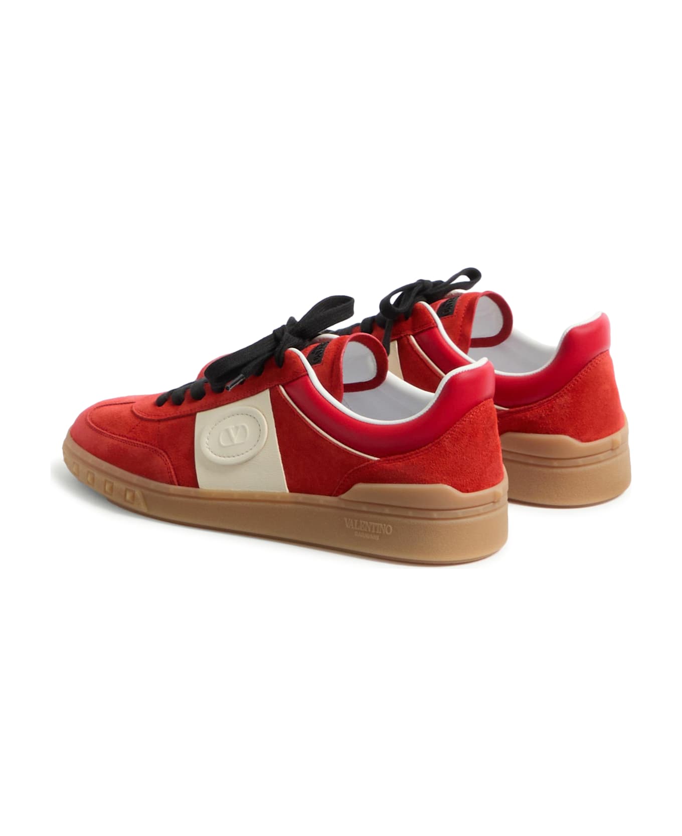 Valentino Garavani Upvillage Low Top Sneaker In Split Leather And Calfskin Nappa Leather - Red