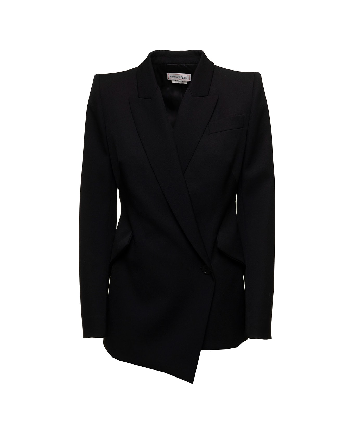 Alexander McQueen Woman's Double-breasted Black Grain De Poudre Wool Blazer - Black
