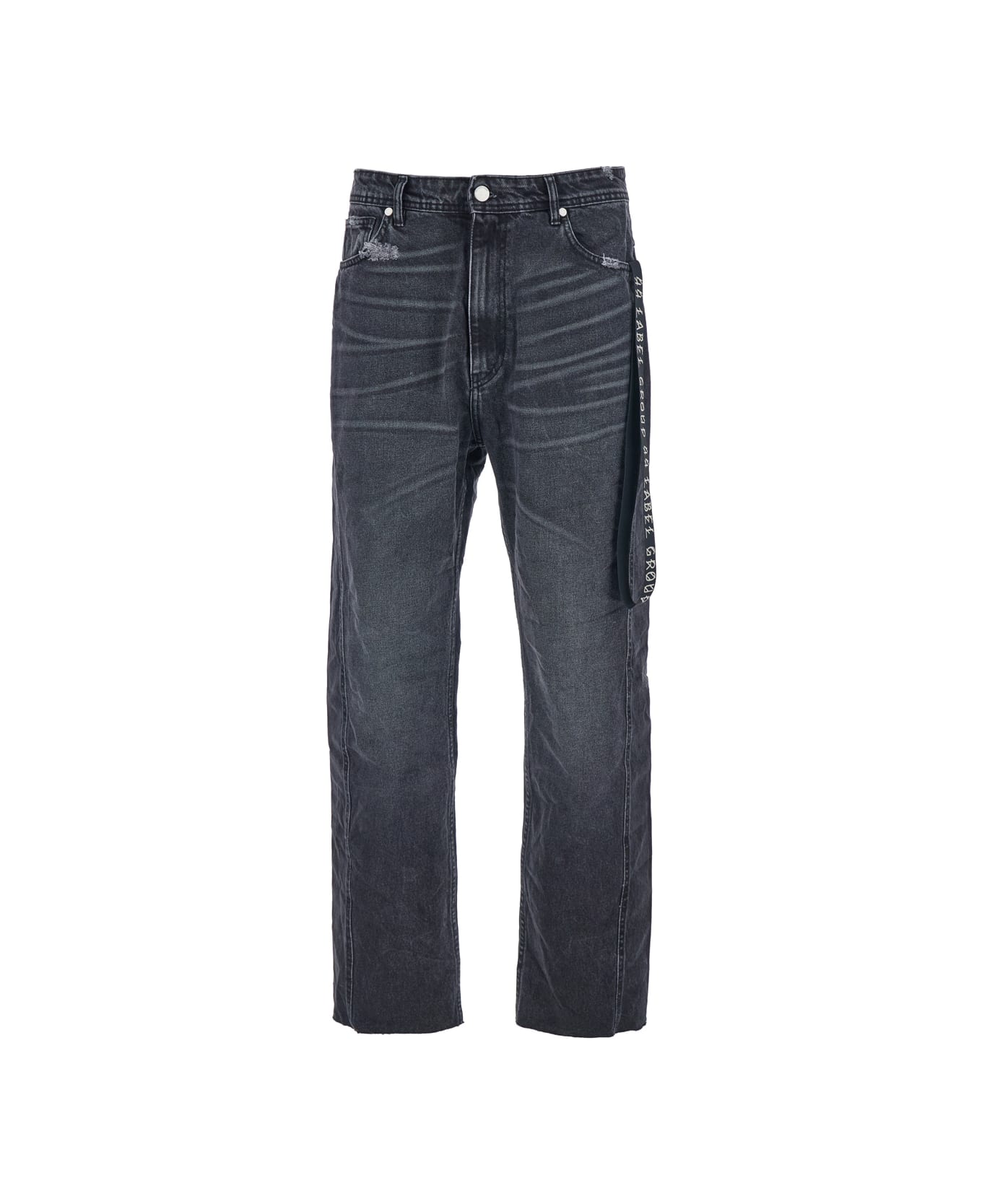 44 Label Group Black Jeans With Logo Patch On The Rear And Side Strap With Logo In Denim Man - Black