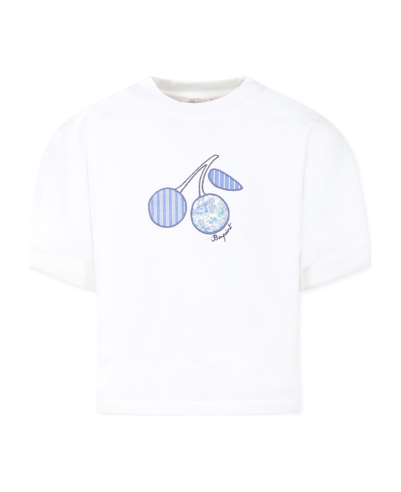 Bonpoint White Sweatshirt For Girl With Cherries - White