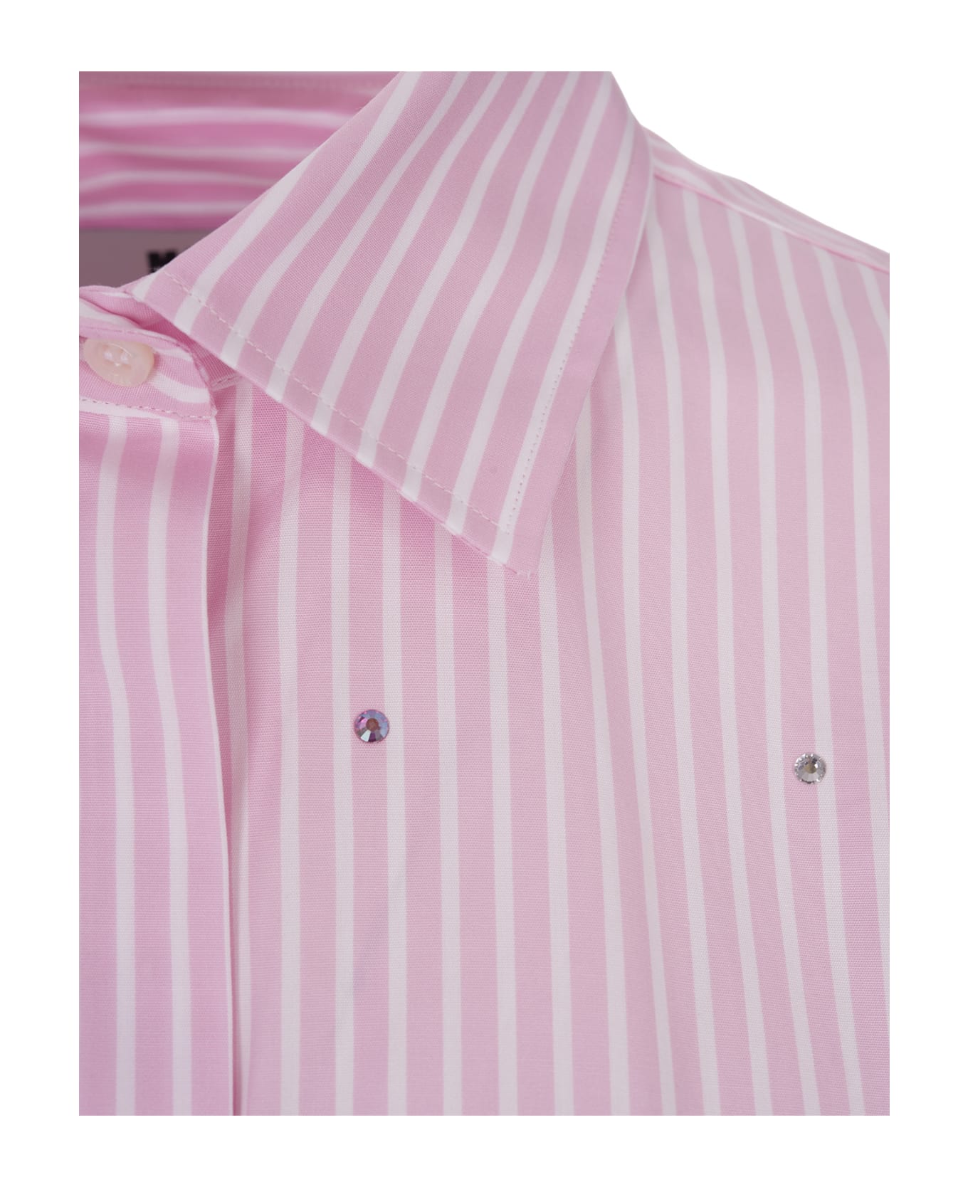 MSGM Pink Striped Shirt With Rhinestones - Pink