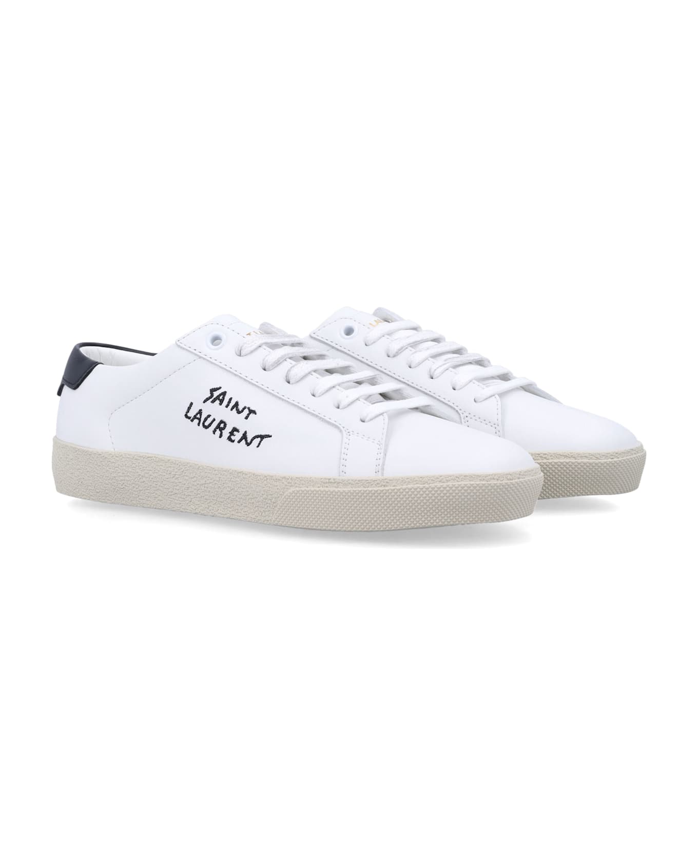 Saint Laurent Court Classic Sl/06 White Leather Sneakers With Black Heel Tab - WHITE BLACK