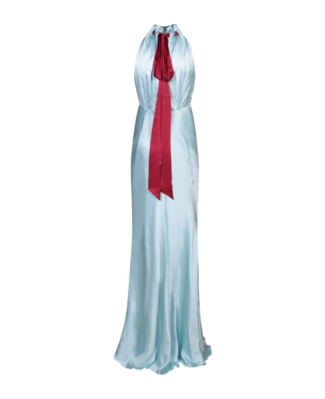 Saloni Light Blue Halter Long Dress - Blue