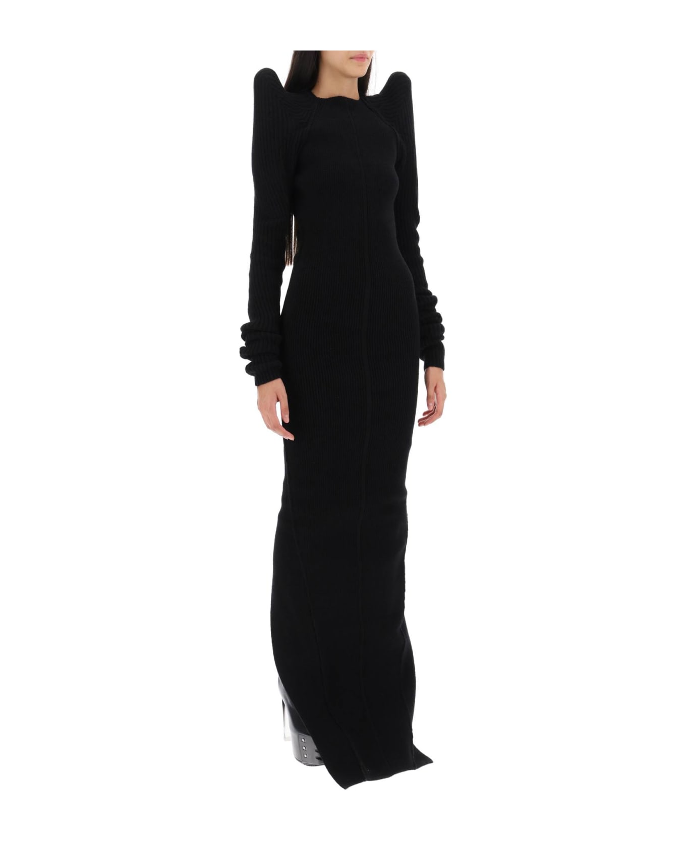 Rick Owens Tec Maxi Dress With Pointed Shoulders - Black