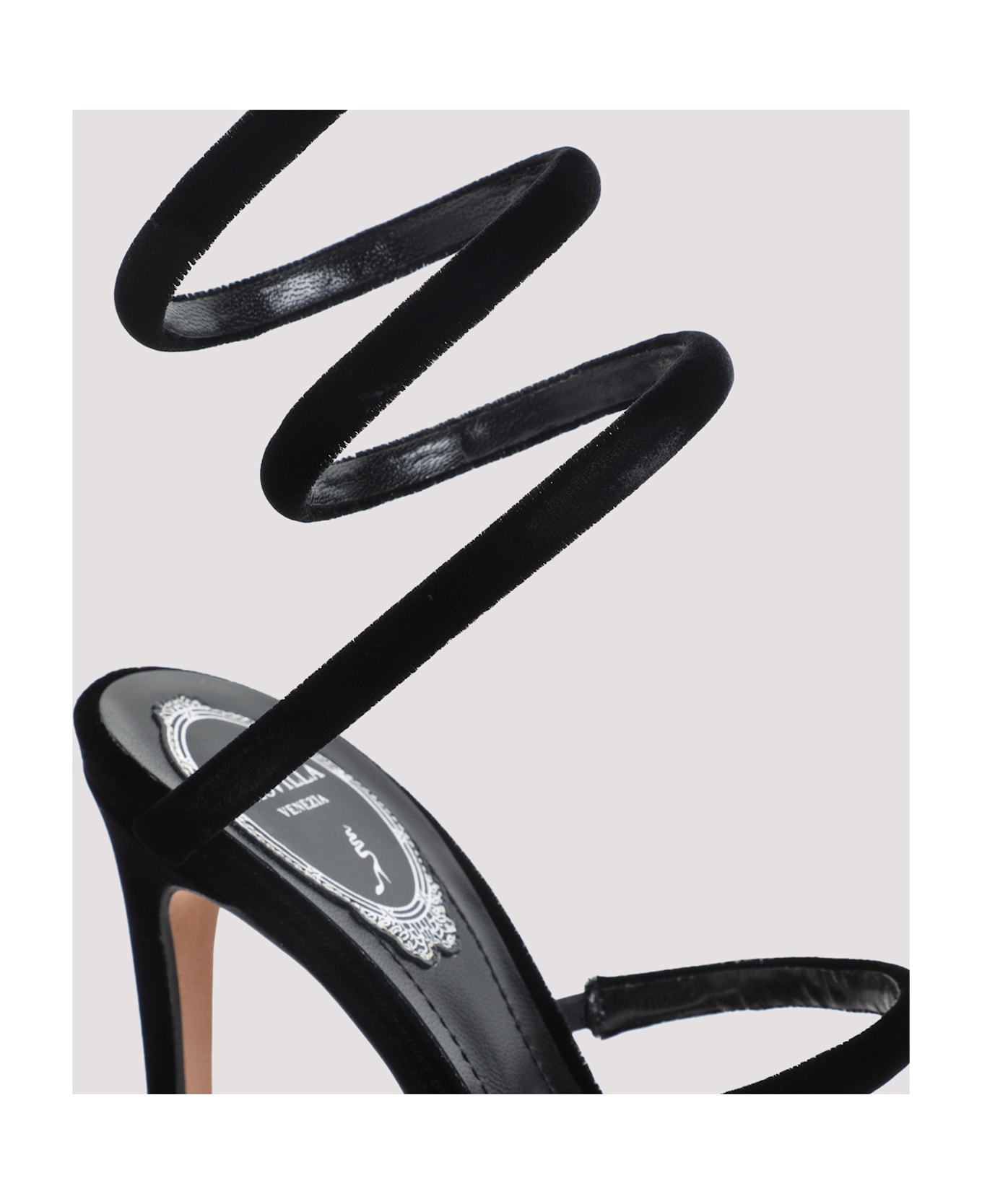 René Caovilla Velvet Snake Sandals - Black Velvet